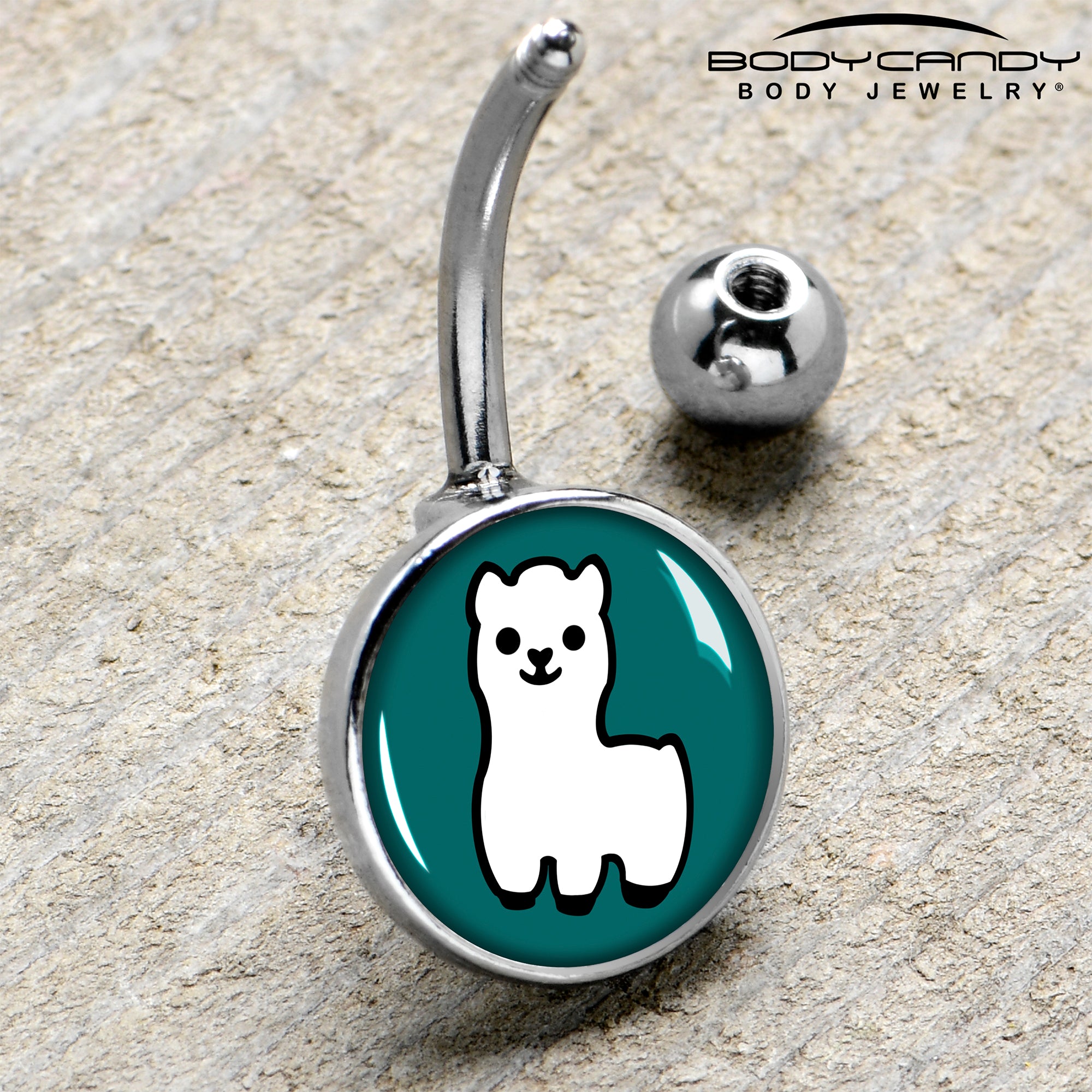 White Llama Stainless Steel Belly Ring handmade design