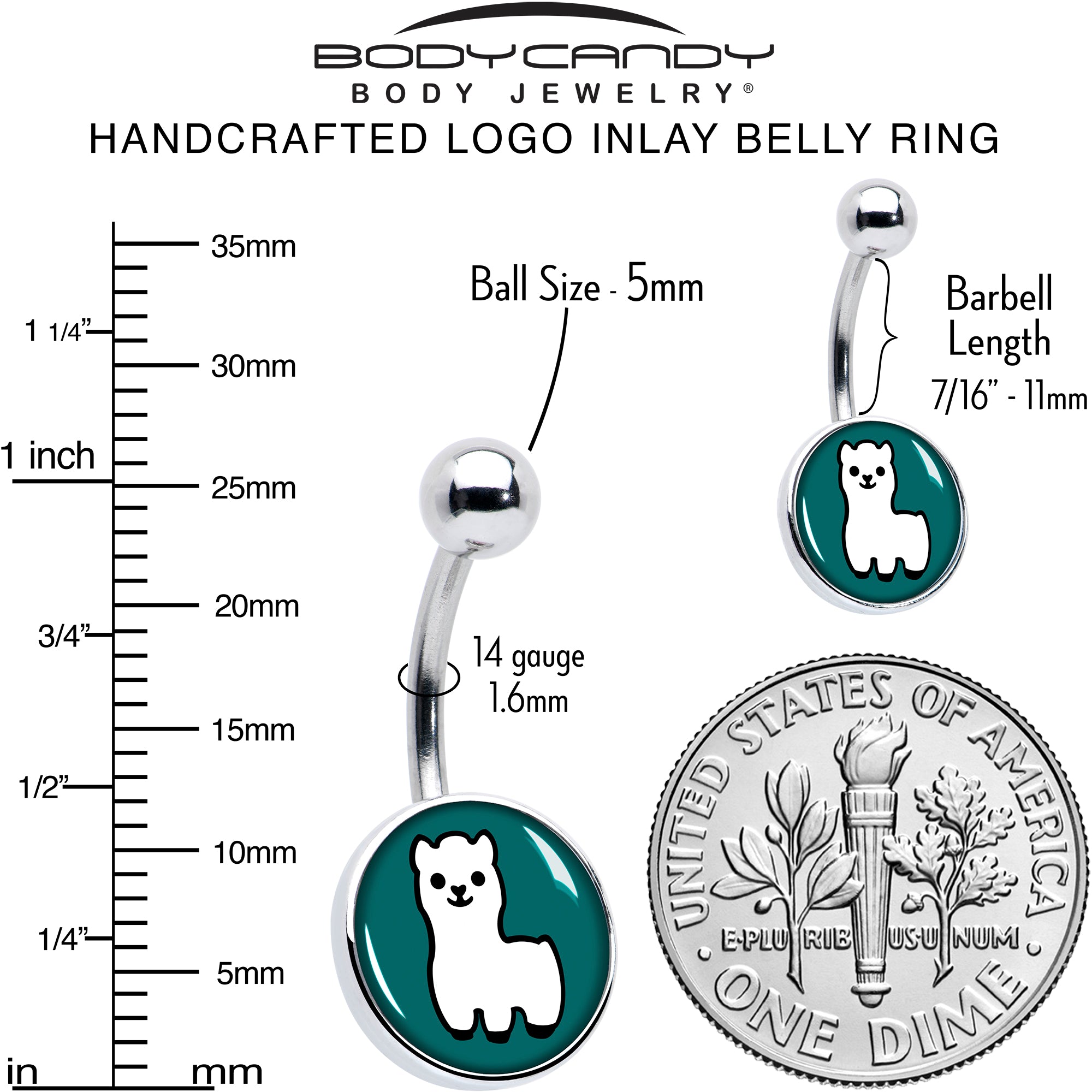 White Llama Stainless Steel Belly Ring perfect for sensitive skin