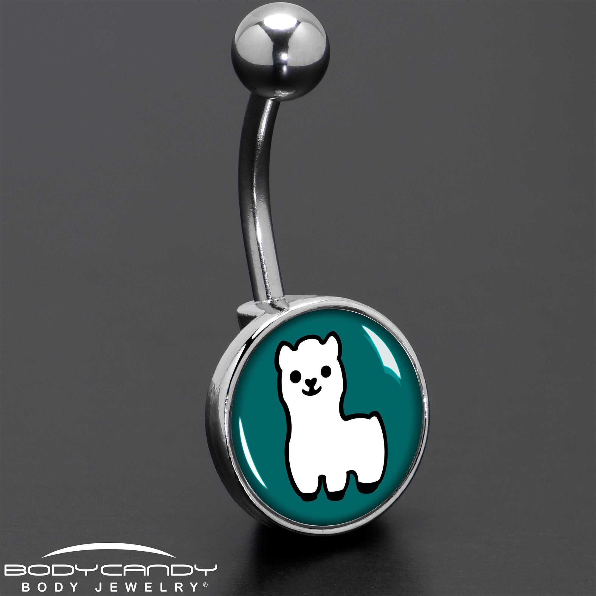 White Llama Stainless Steel Belly Ring custom design option