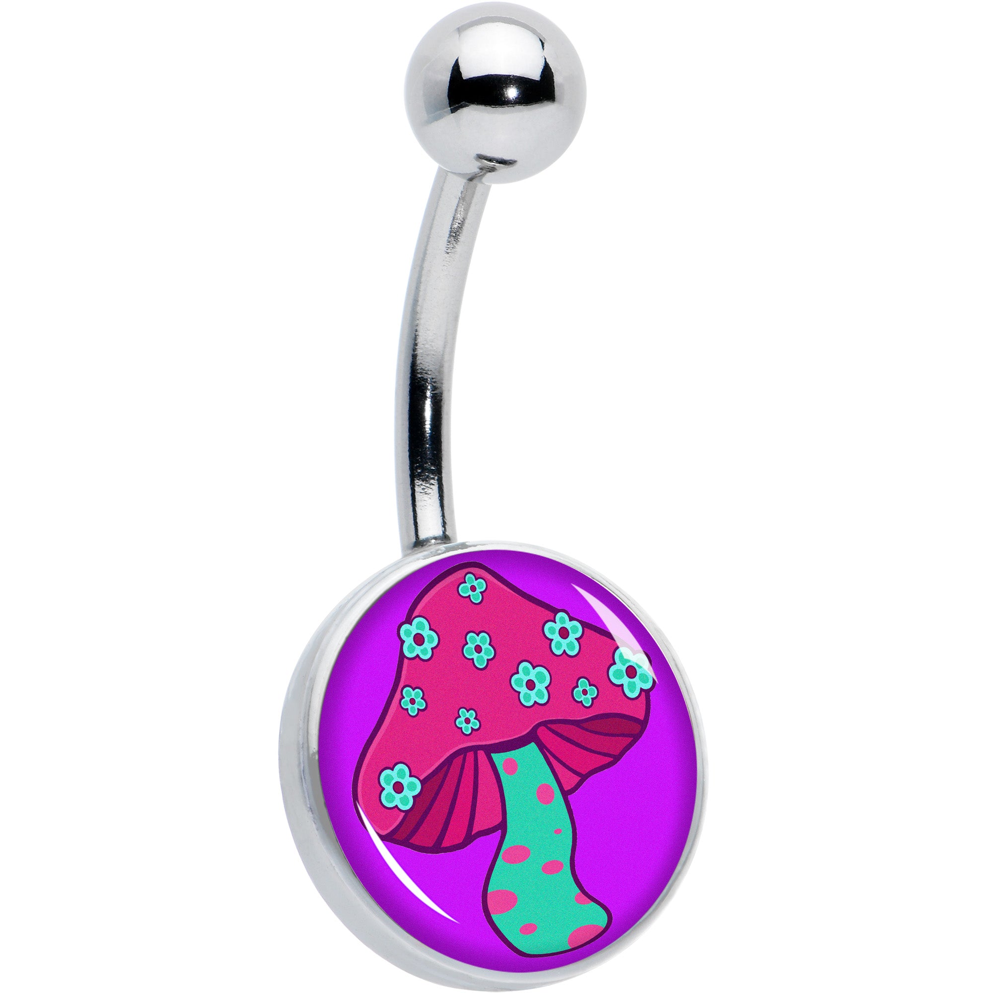 Funky Floral Mushroom Hypoallergenic Stainless Steel Belly Ring