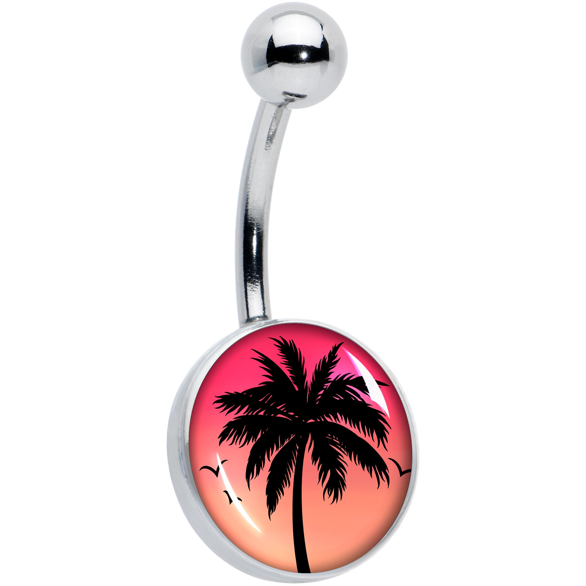 Red Sunset Palm Tree Hypoallergenic Stainless Steel Belly Ring