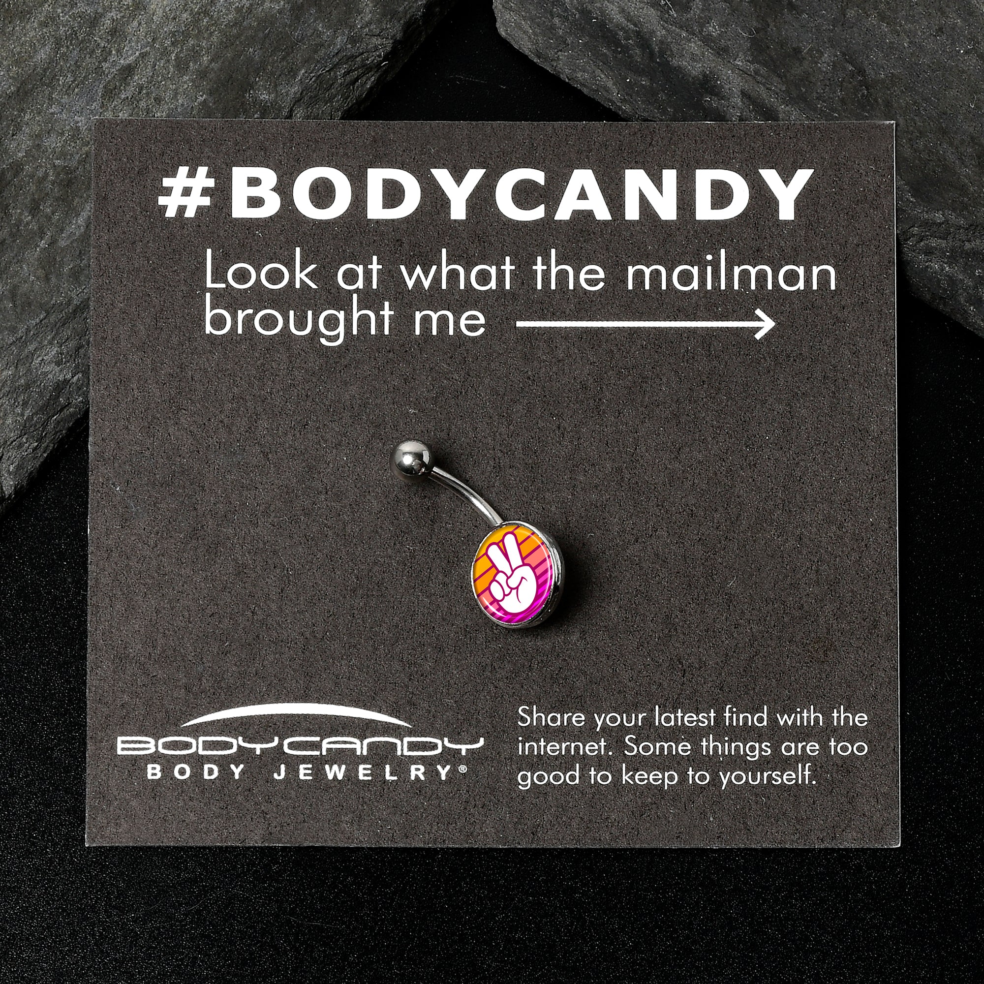 Retro Stripes Peace Sign Fingers Stainless Steel Belly Ring stainless steel navel piercing