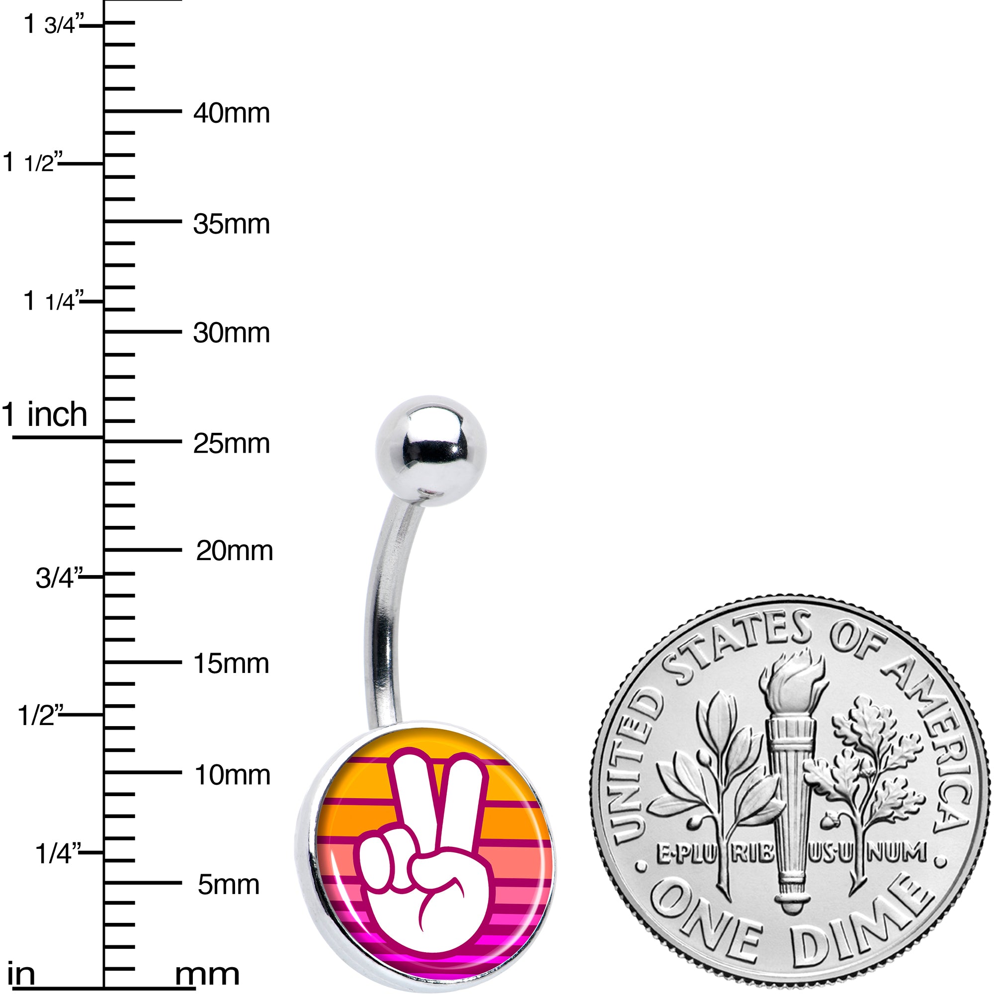 Retro Stripes Peace Sign Fingers Stainless Steel Belly Ring perfect for sensitive skin