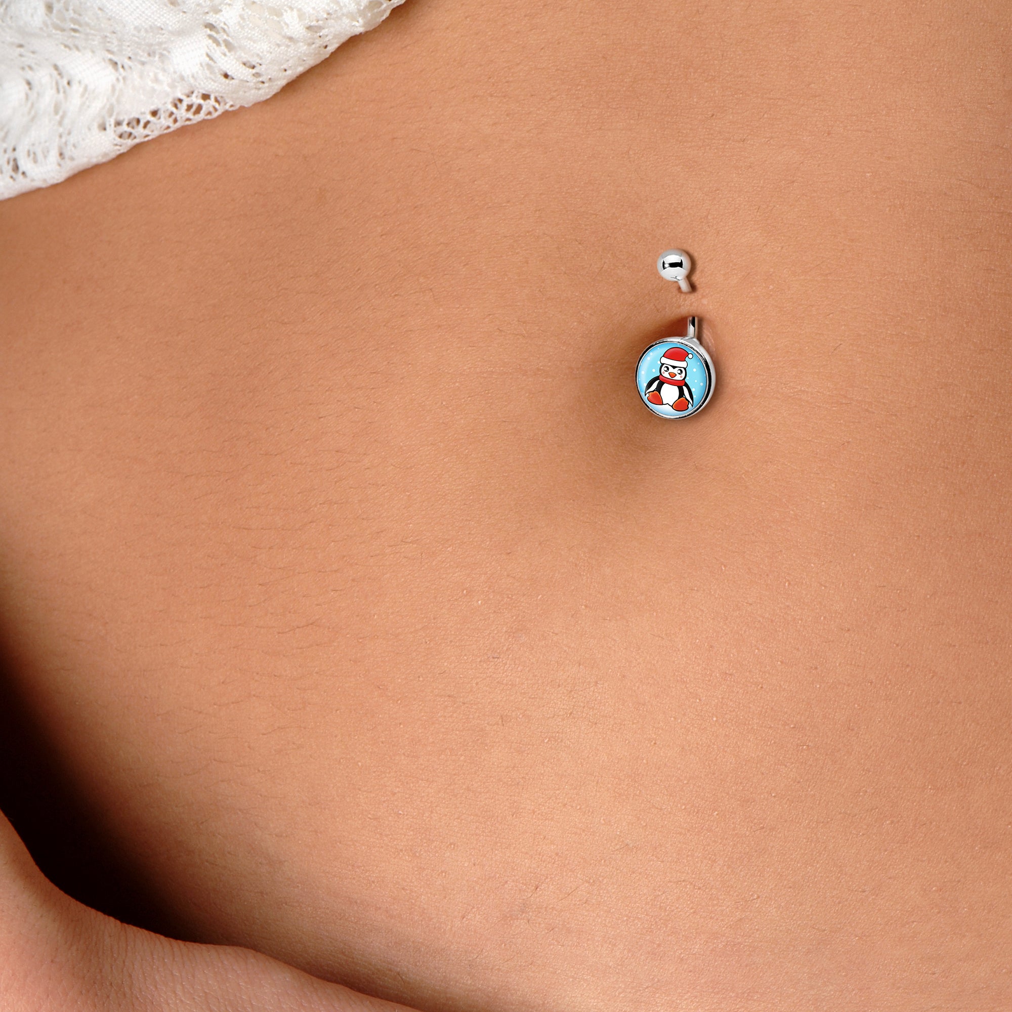 Snowfall Holiday Penguin Stainless Steel Belly Ring lightweight comfortable