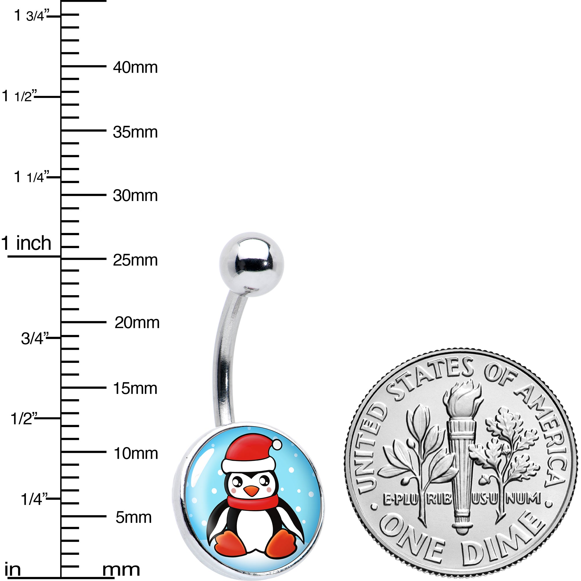 Snowfall Holiday Penguin Stainless Steel Belly Ring perfect for sensitive skin