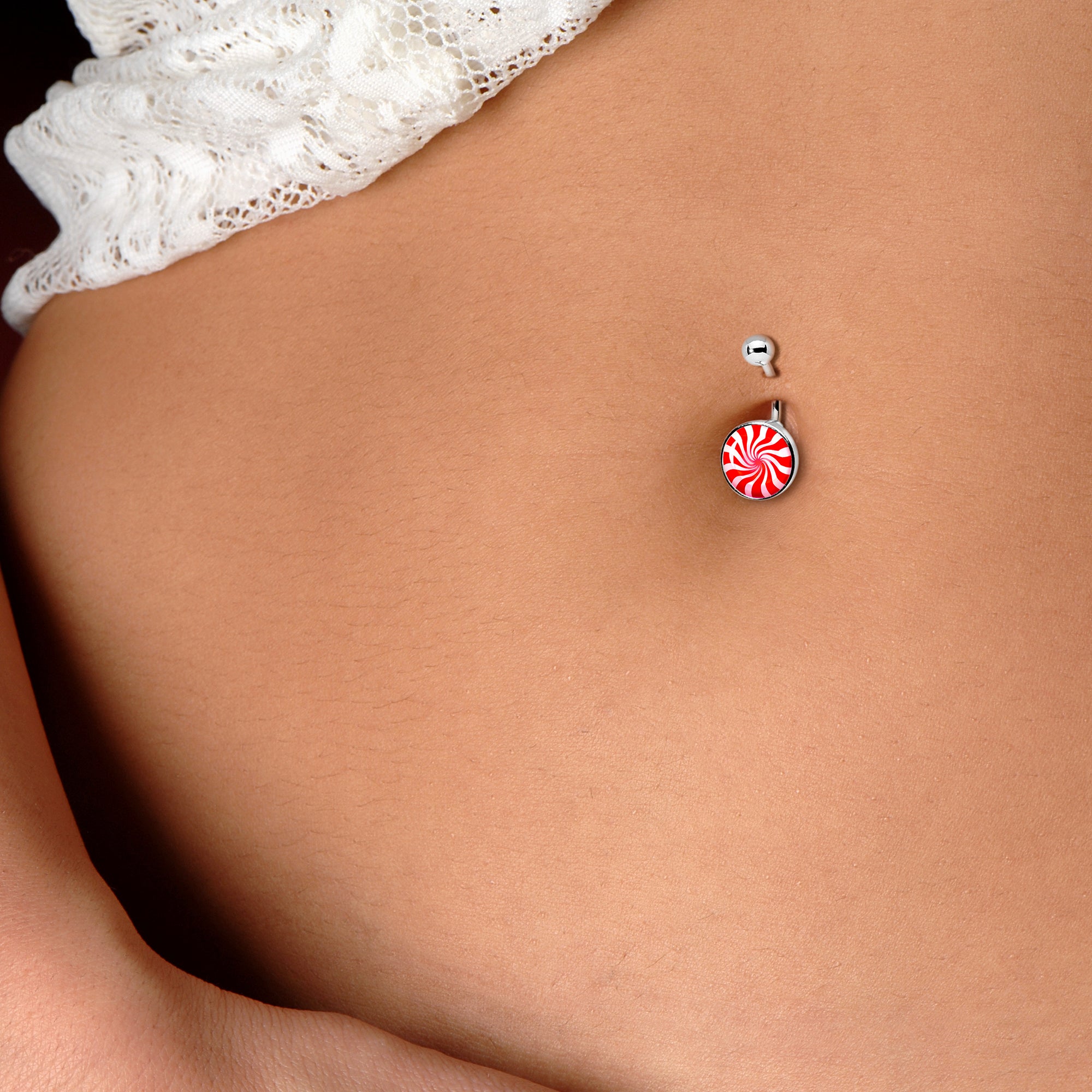 Holiday Peppermint Candy Stainless Steel Belly Ring lightweight comfortable