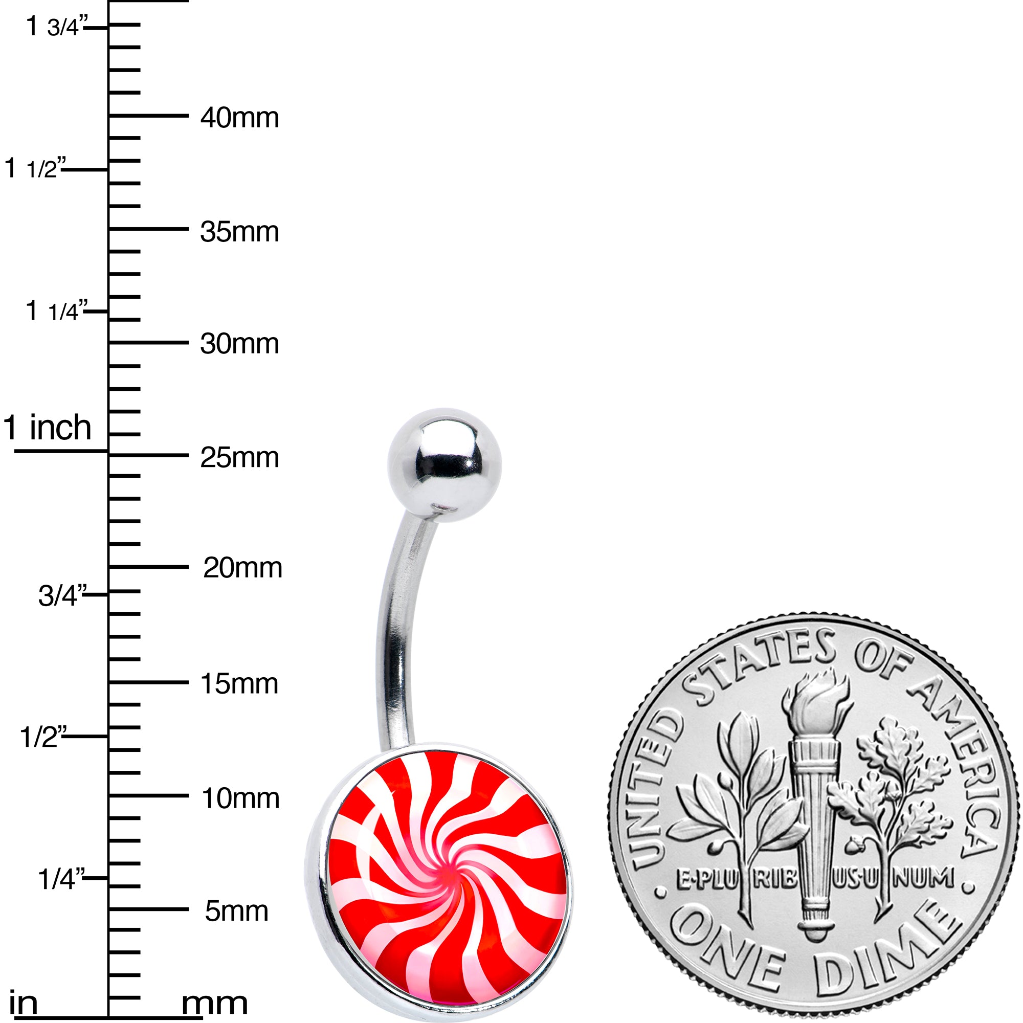 Holiday Peppermint Candy Stainless Steel Belly Ring perfect for sensitive skin