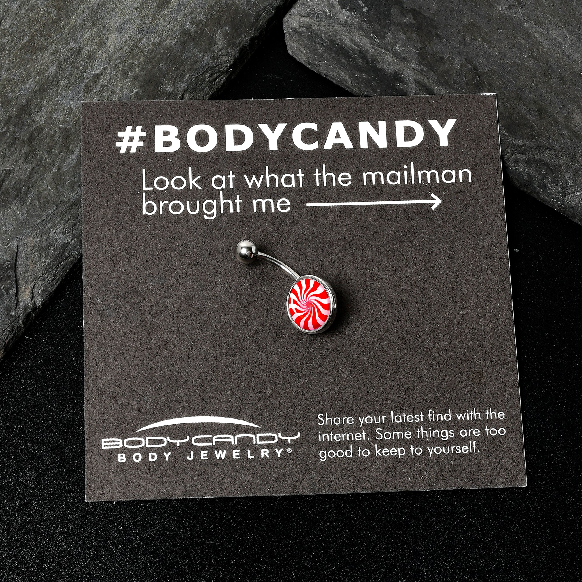 Holiday Peppermint Candy Stainless Steel Belly Ring custom design option