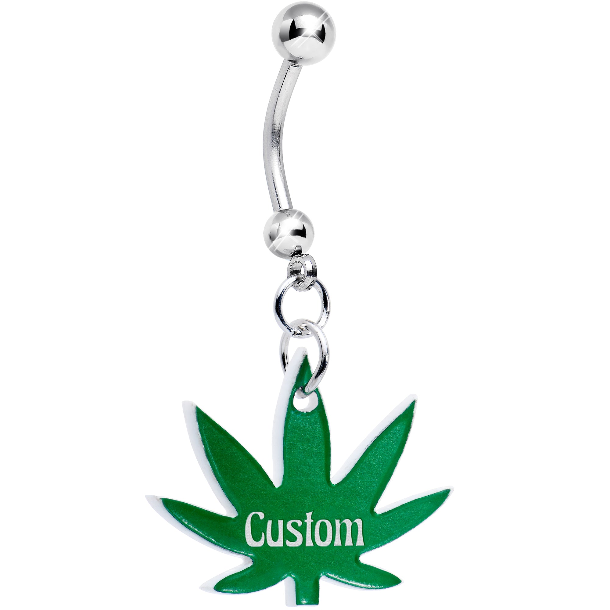 Custom Marijuana Pot Leaf Personalized Dangle Hypoallergenic Stainless Steel Belly Ring