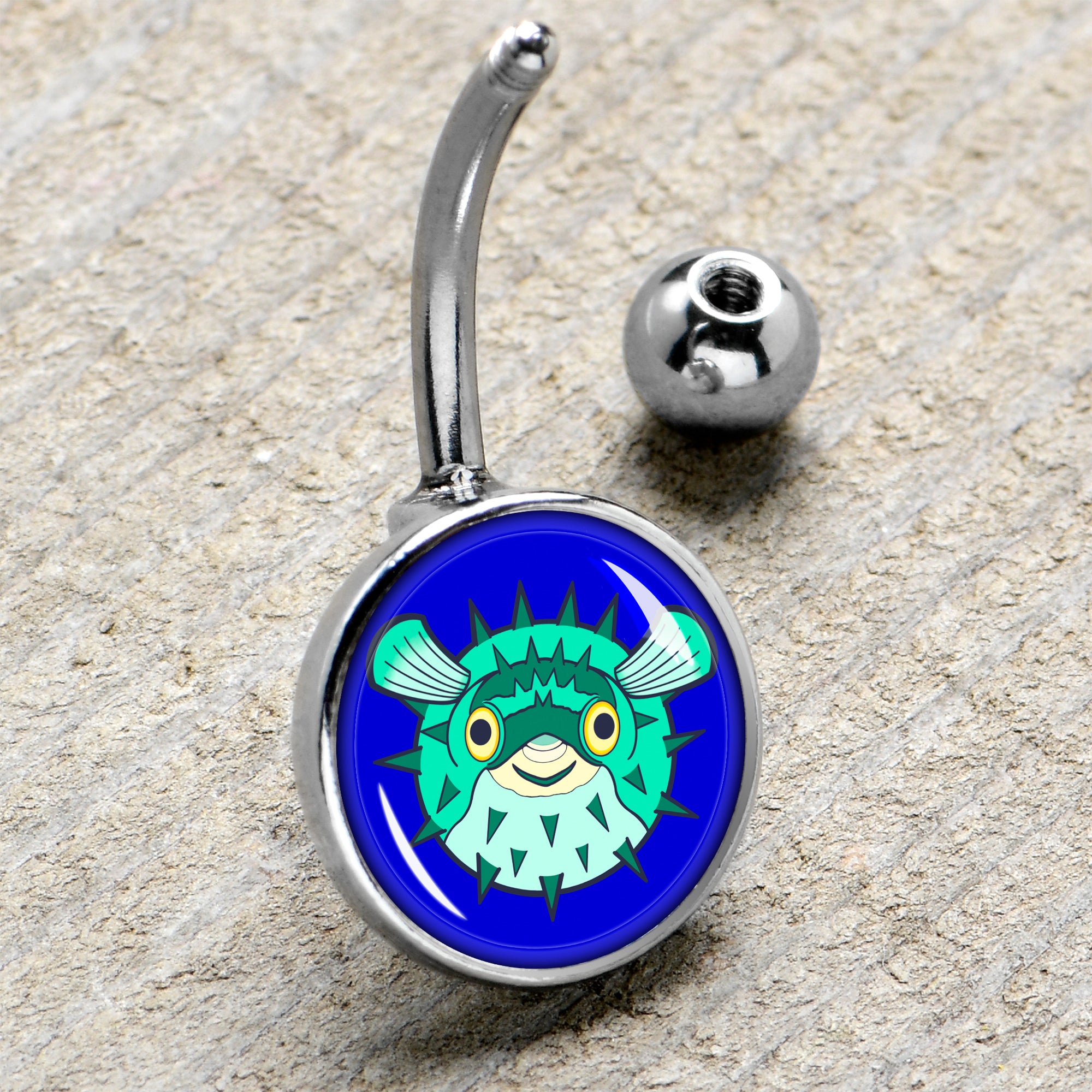 Pufferfish Stainless Steel Belly Ring handmade design