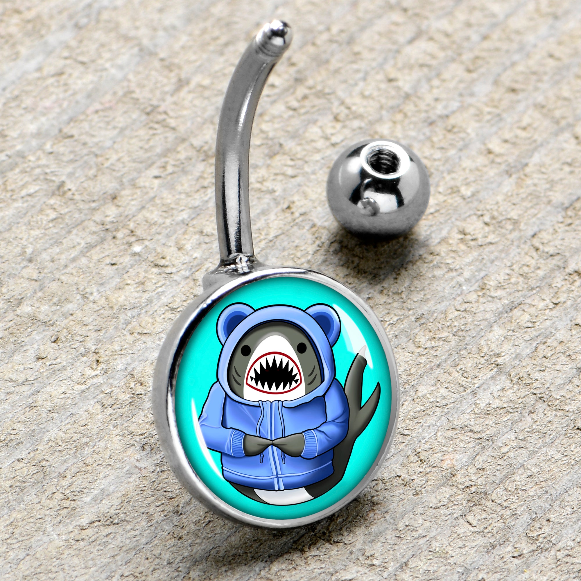 Shark in a Hoodie Stainless Steel Belly Ring handmade design
