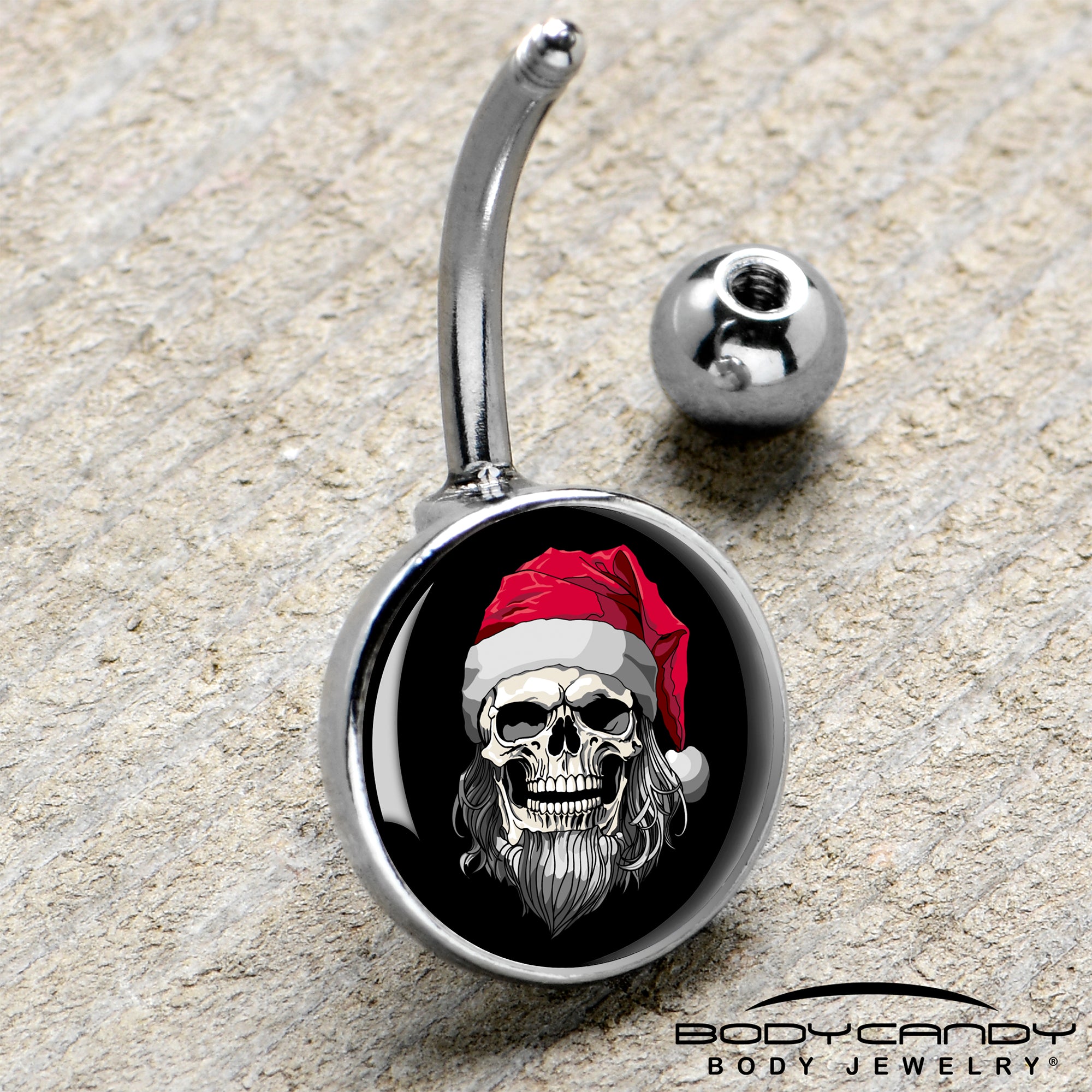 Holiday Skeleton Santa Claus Stainless Steel Belly Ring handmade design