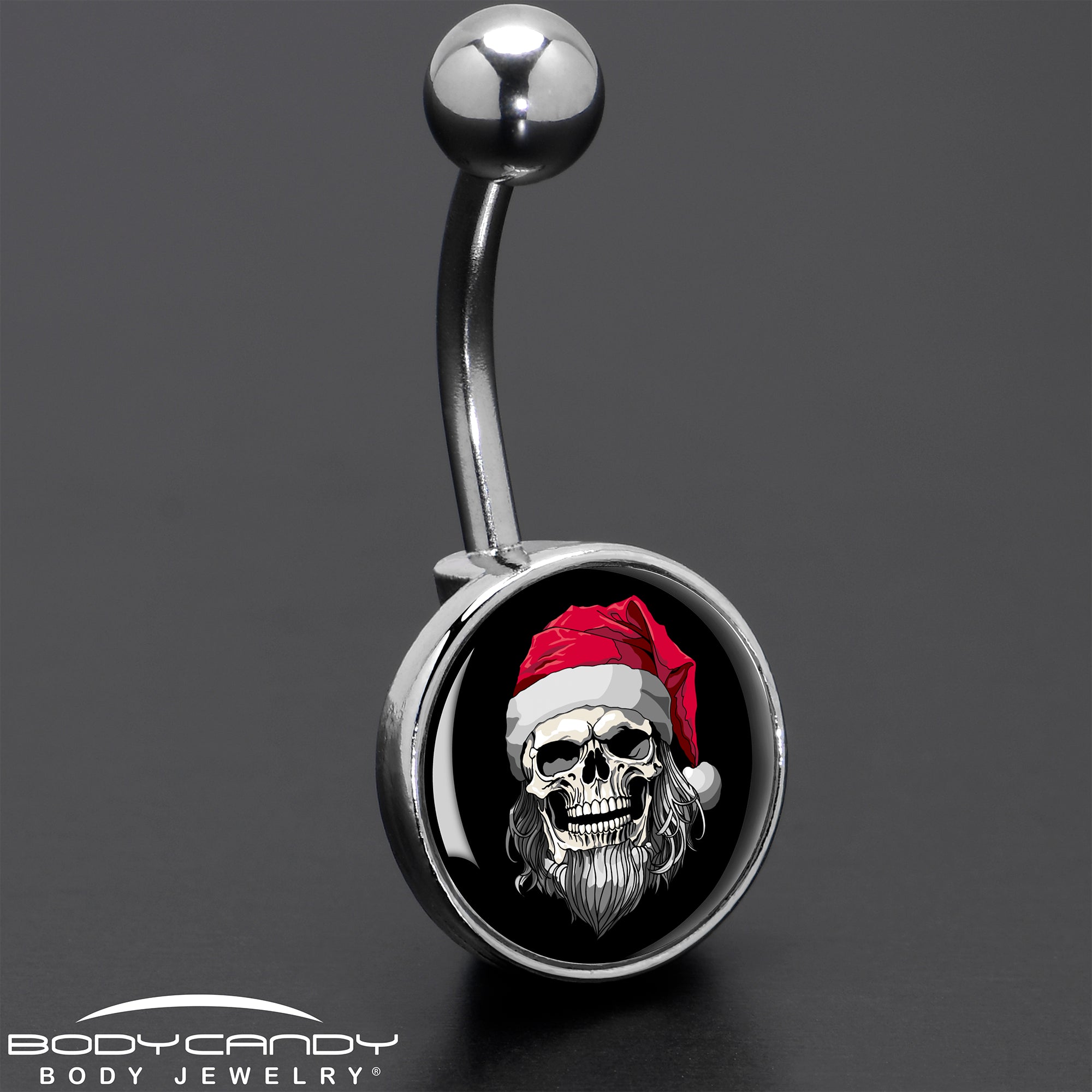 Holiday Skeleton Santa Claus Stainless Steel Belly Ring custom design option