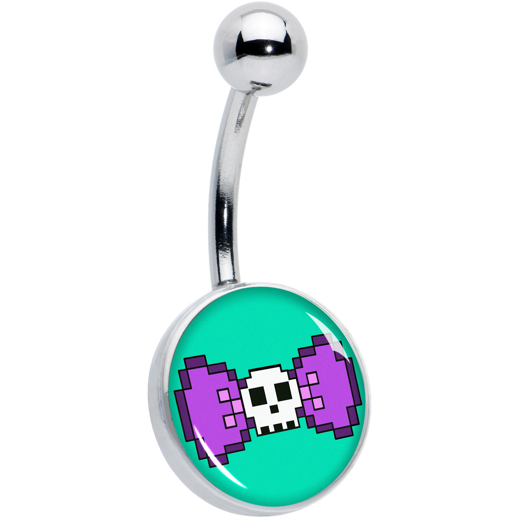 Retro Pixel Skull Hypoallergenic Stainless Steel Belly Ring
