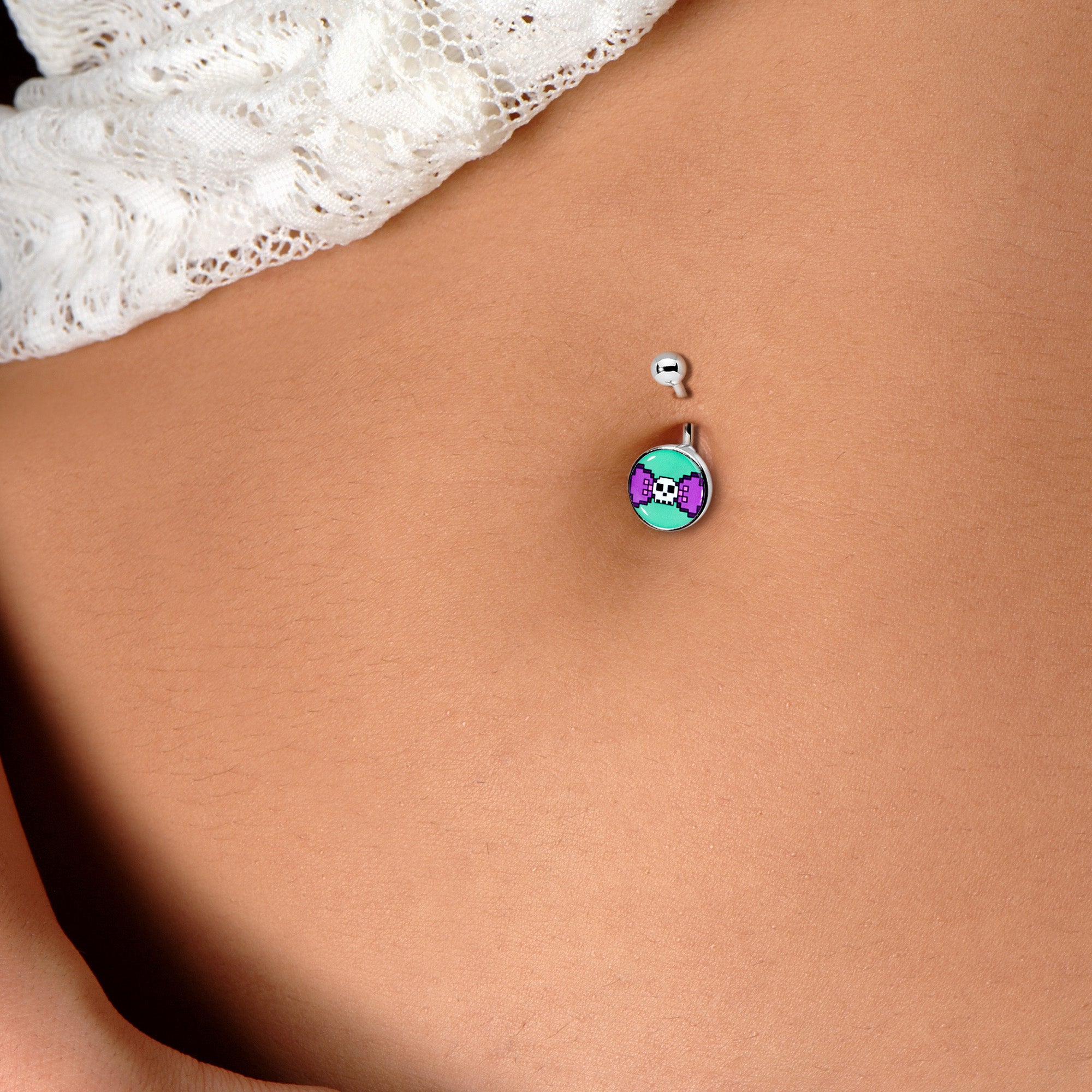 Retro Pixel Skull Stainless Steel Belly Ring lightweight comfortable