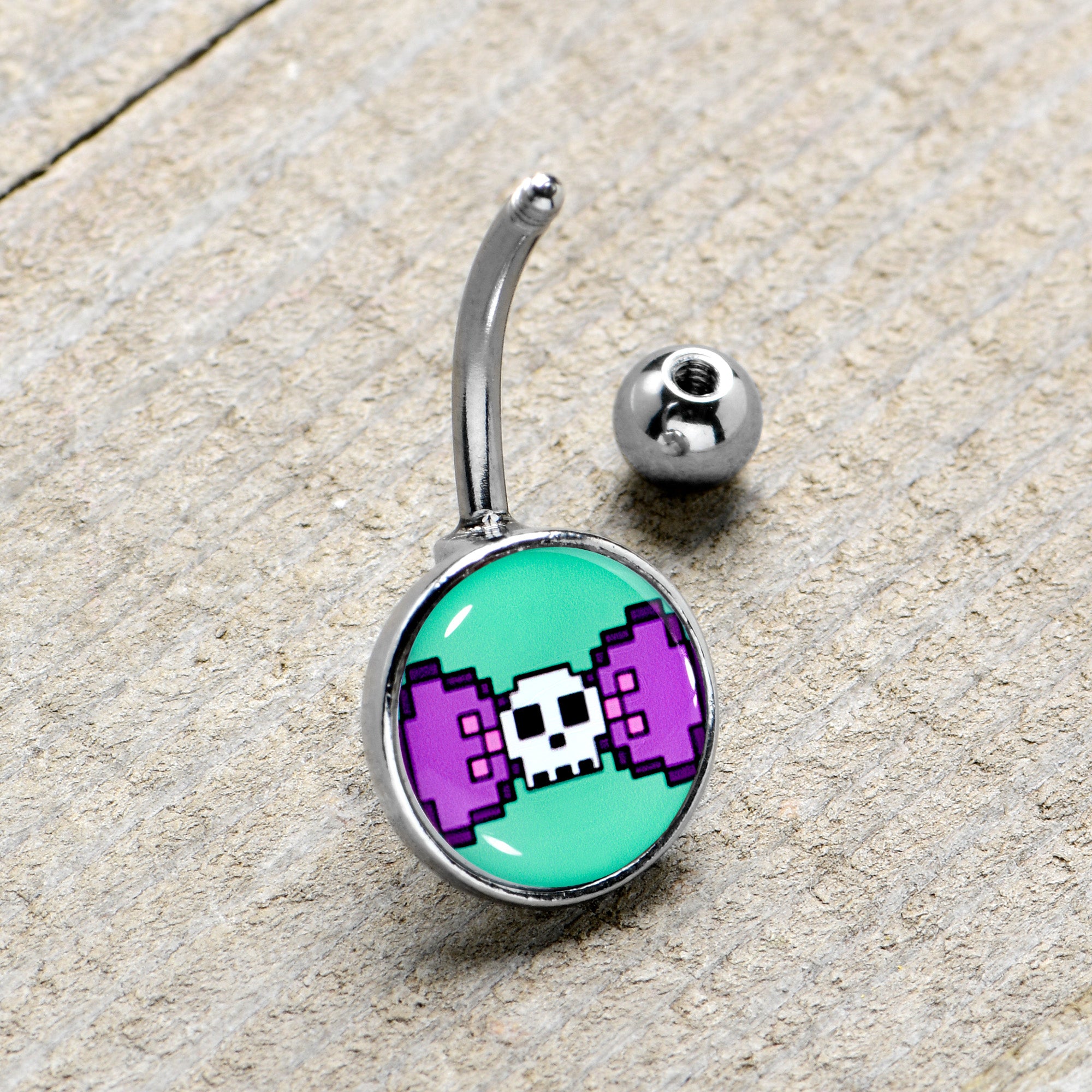 Retro Pixel Skull Stainless Steel Belly Ring stylish jewelry