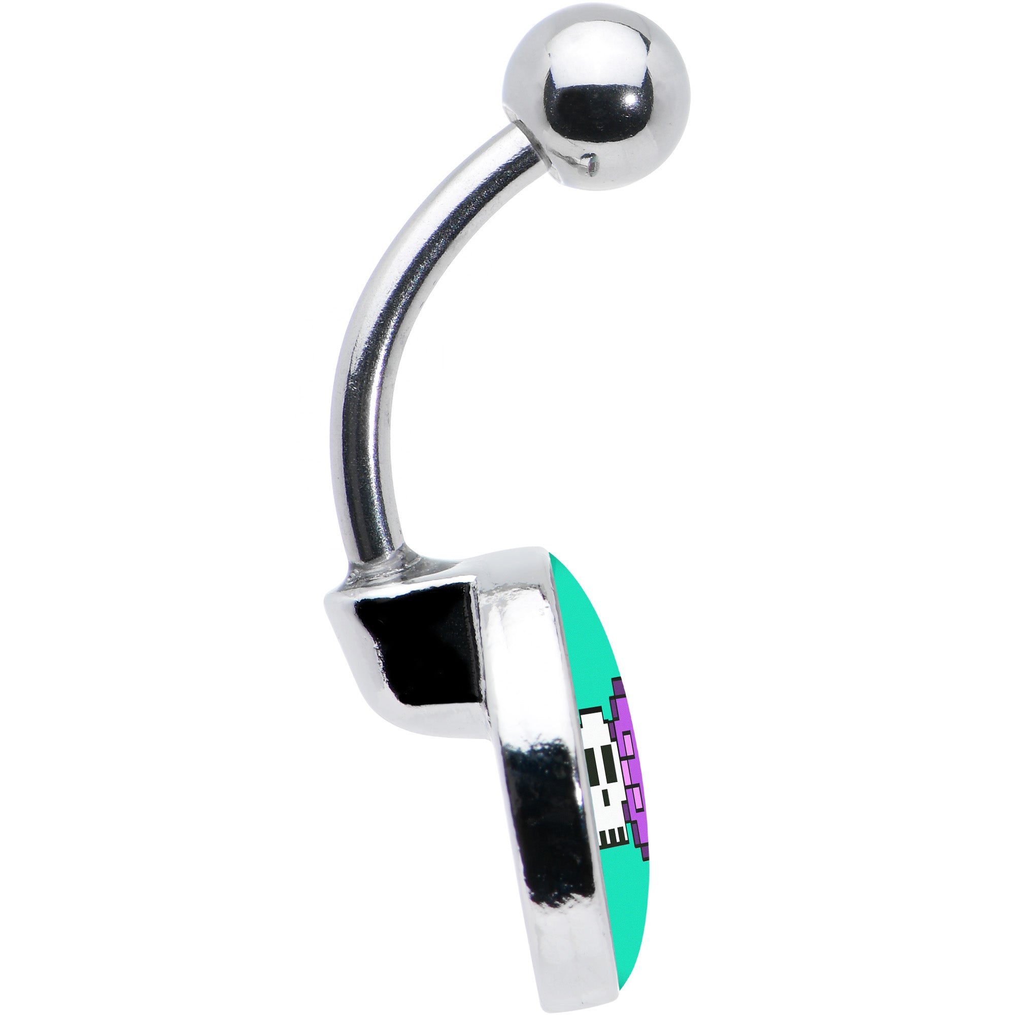 Retro Pixel Skull Stainless Steel Belly Ring handmade design