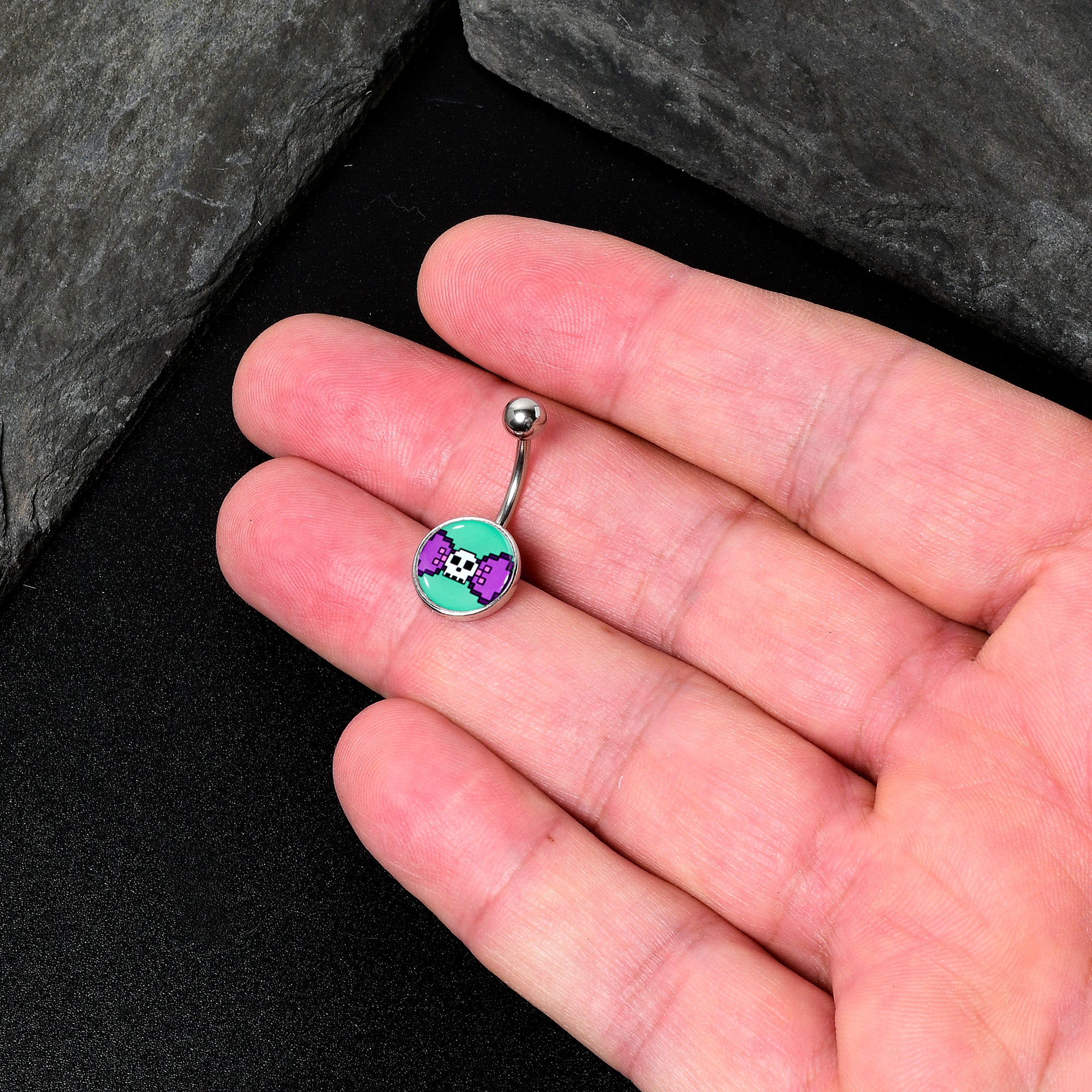 Retro Pixel Skull Stainless Steel Belly Ring stainless steel navel piercing