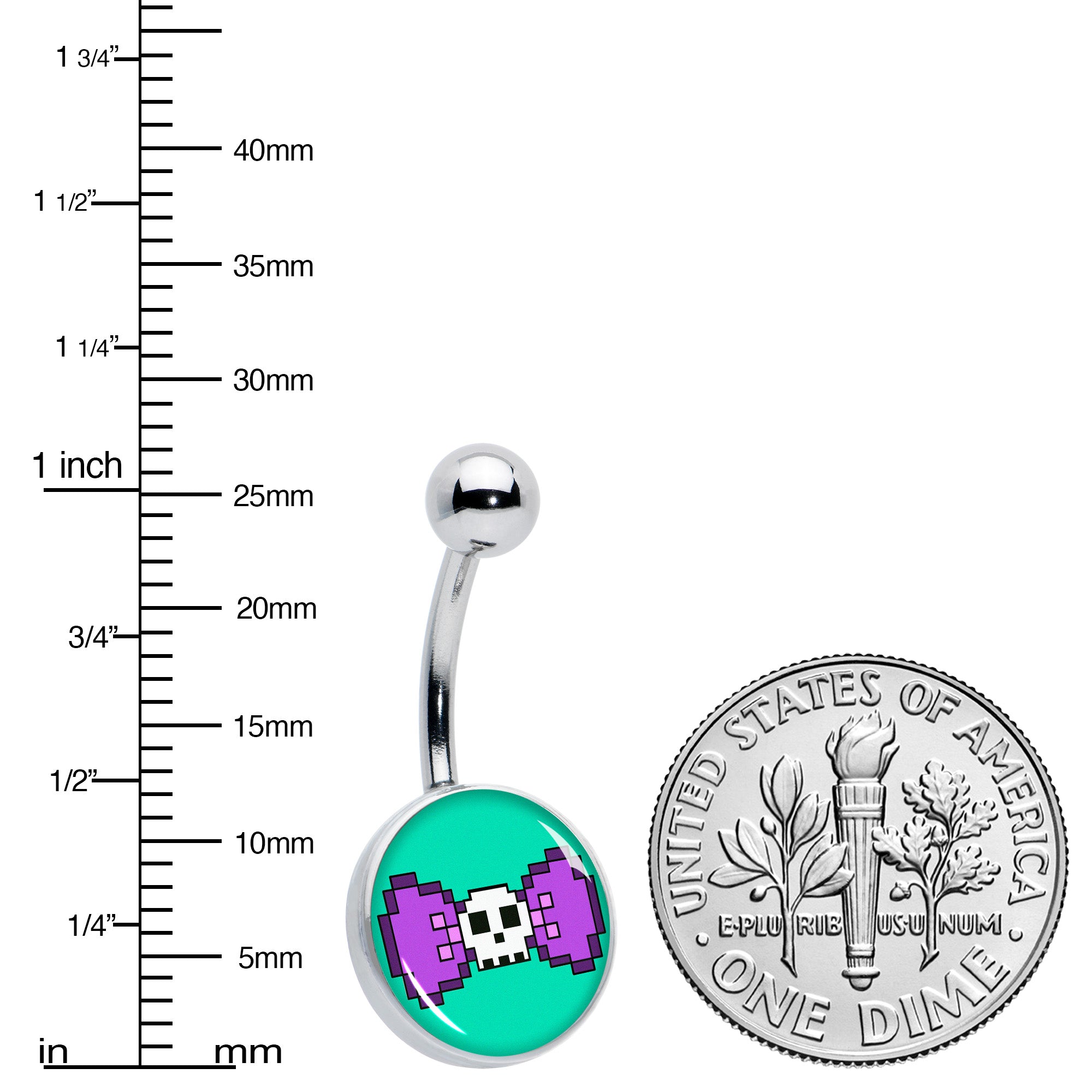 Retro Pixel Skull Stainless Steel Belly Ring perfect for sensitive skin