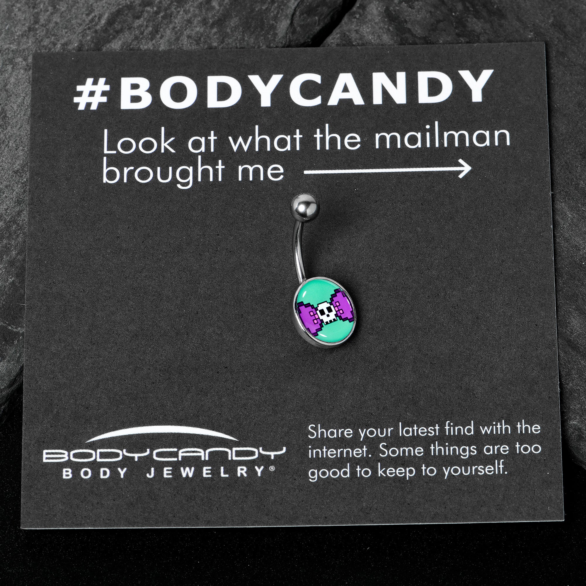 Retro Pixel Skull Stainless Steel Belly Ring custom design option