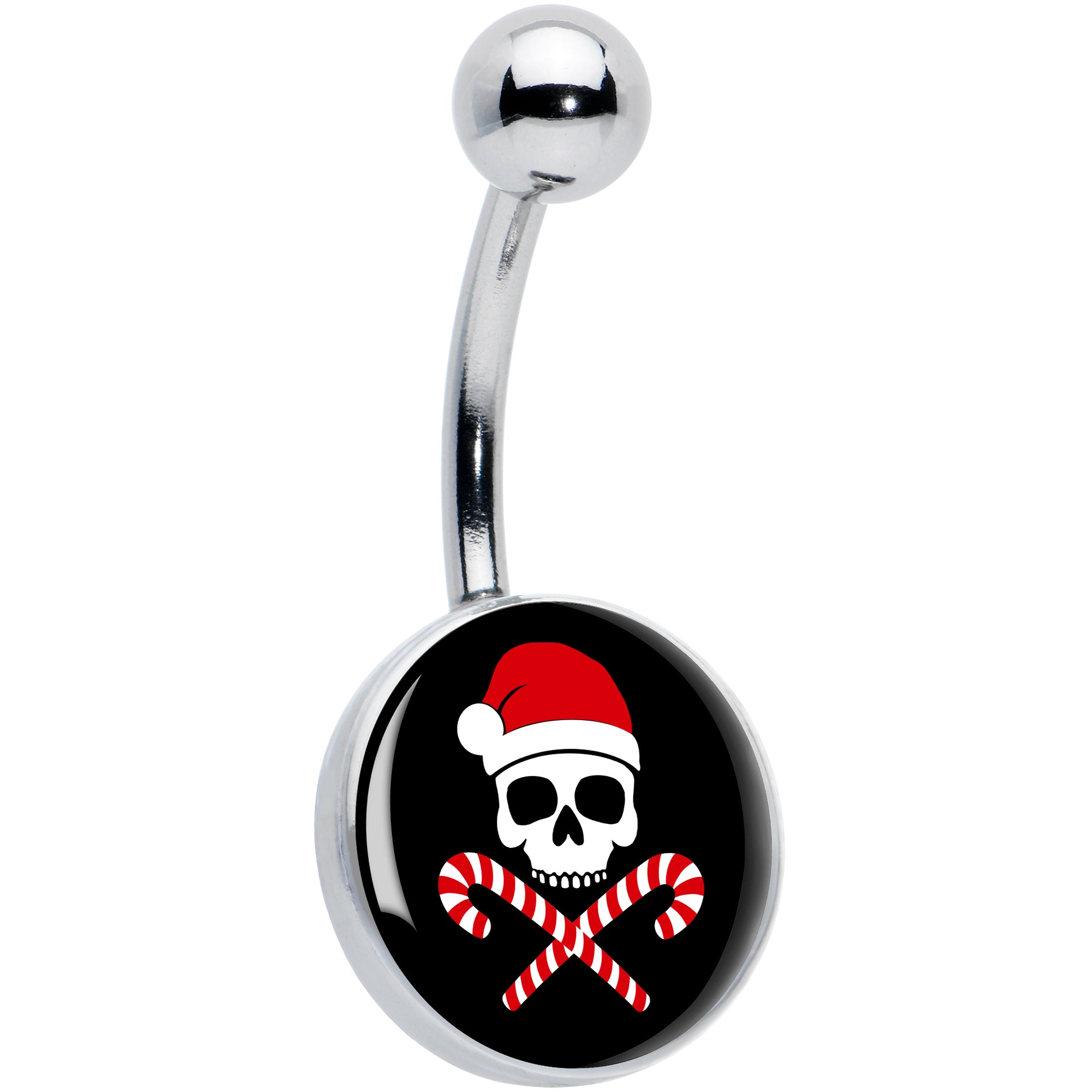 Santa Pirate Candy Cane Skull Hypoallergenic Stainless Steel Belly Ring