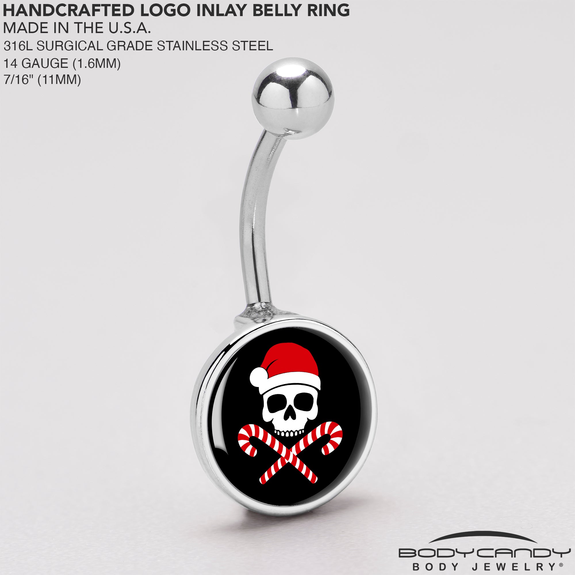 Santa Pirate Candy Cane Skull Stainless Steel Belly Ring stainless steel navel piercing
