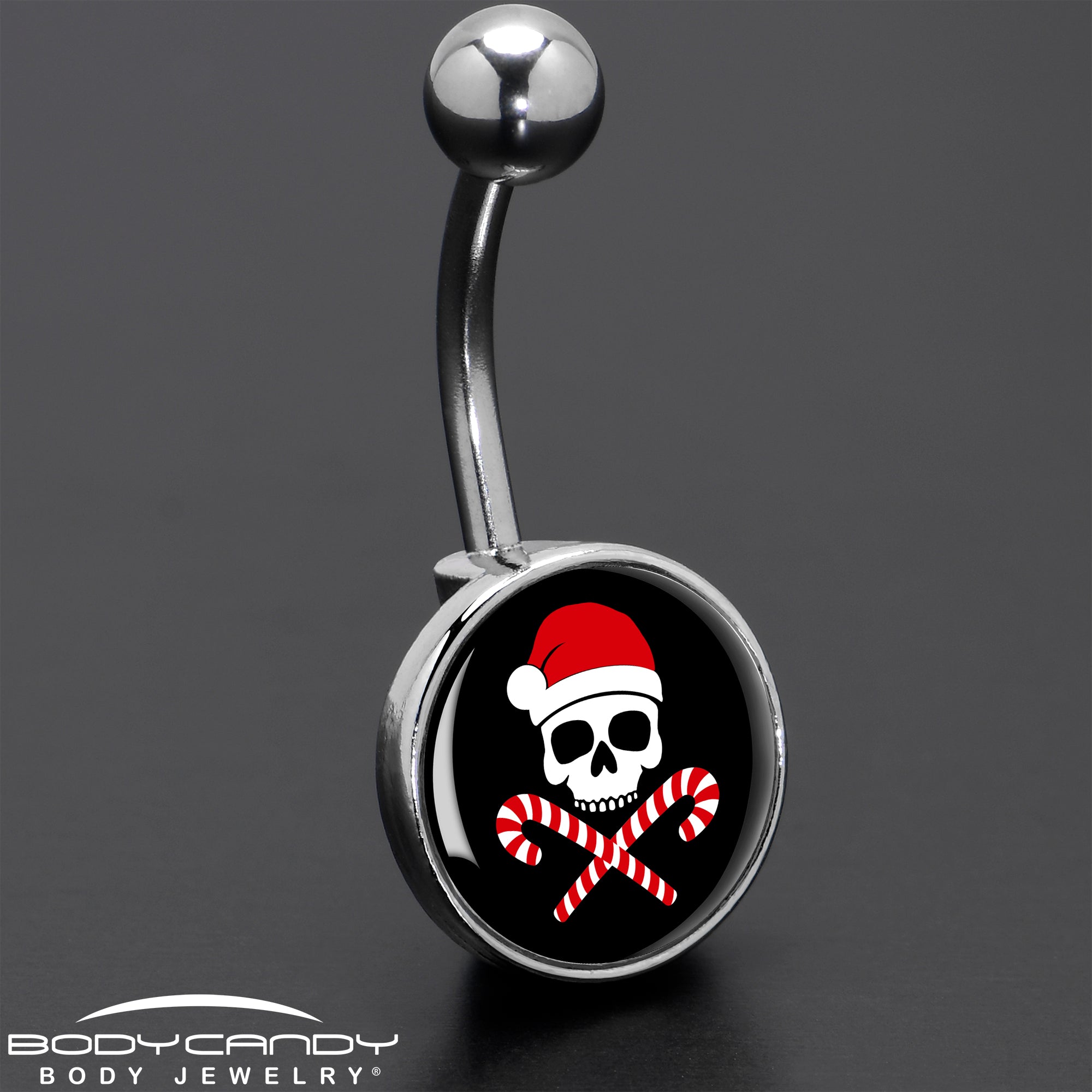 Santa Pirate Candy Cane Skull Belly Ring by Onyx O