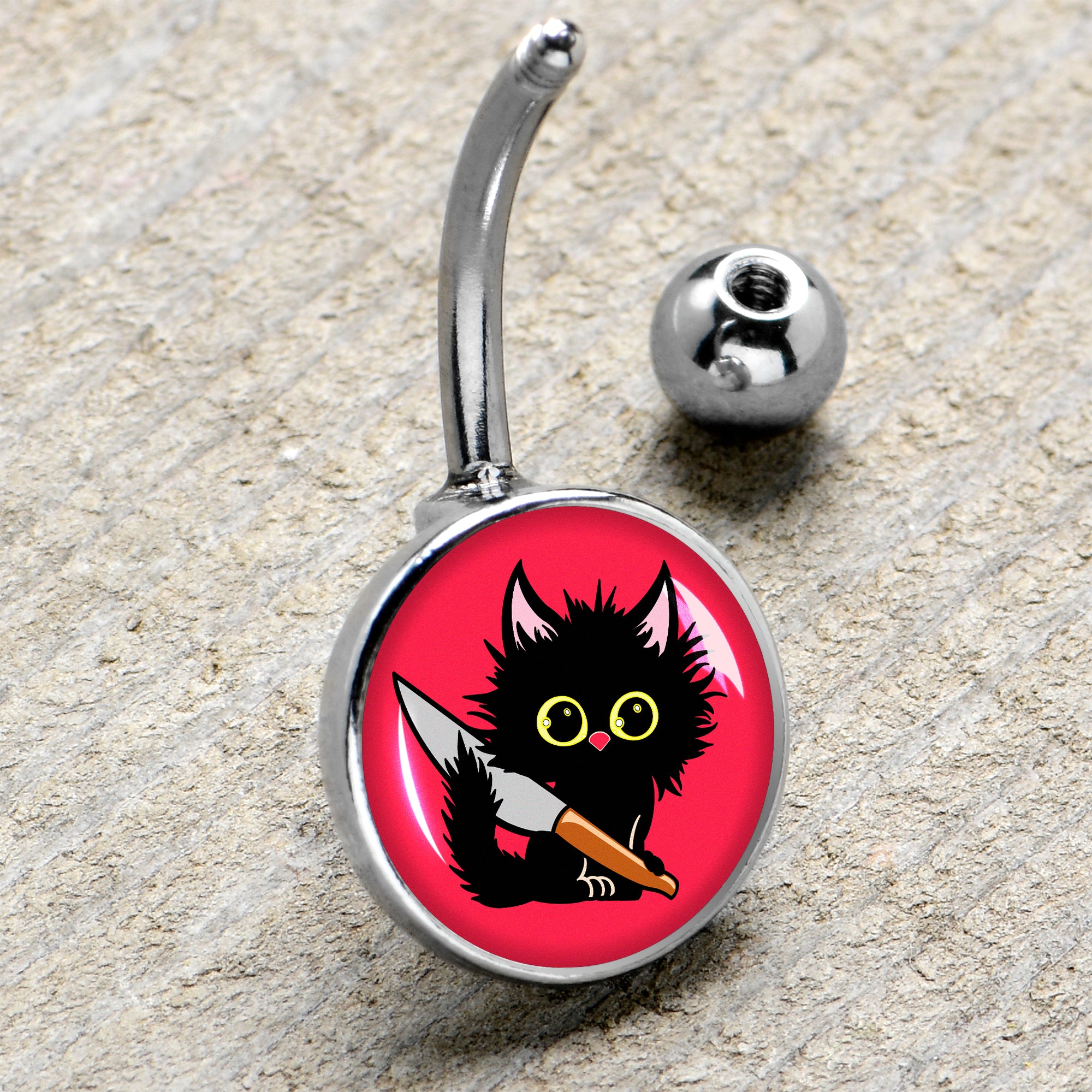 Stabby Cat Stainless Steel Belly Ring handmade design