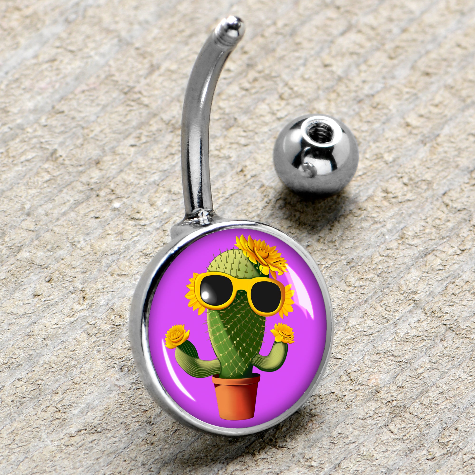 Sunflower Cactus Stainless Steel Belly Ring handmade design