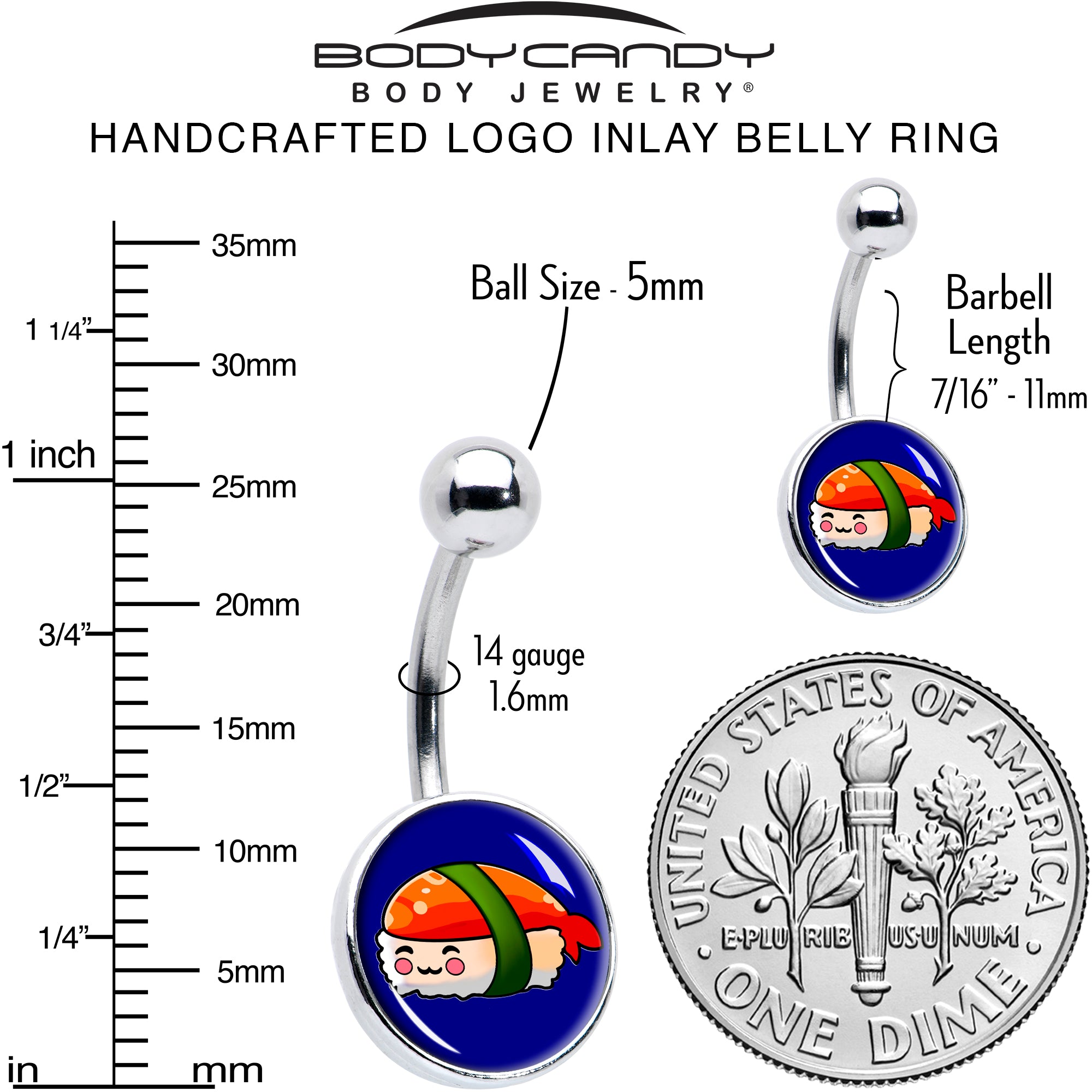 Sushi Stainless Steel Belly Ring perfect for sensitive skin