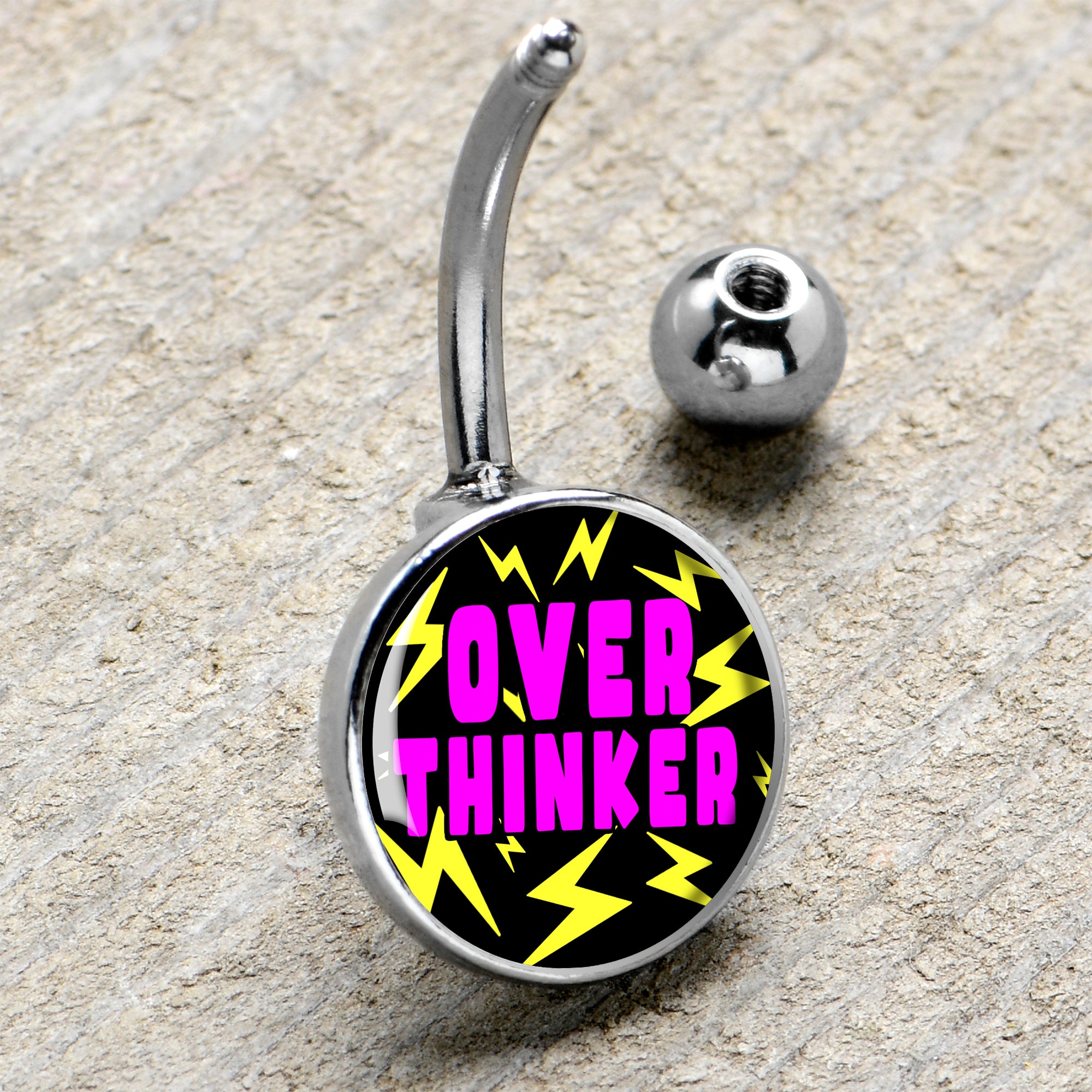 Over Thinker Impact Stainless Steel Belly Ring handmade design
