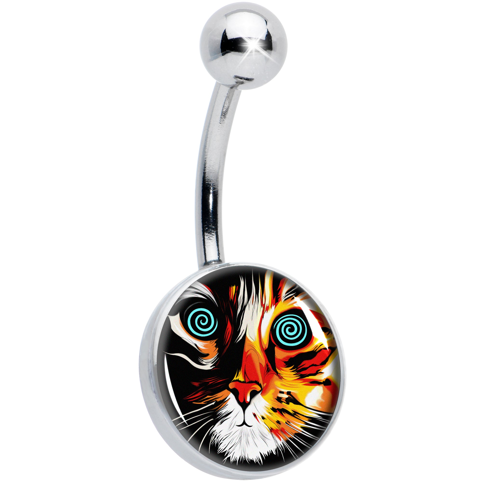 Colorful Trippy Cat Hypoallergenic Stainless Steel Belly Ring