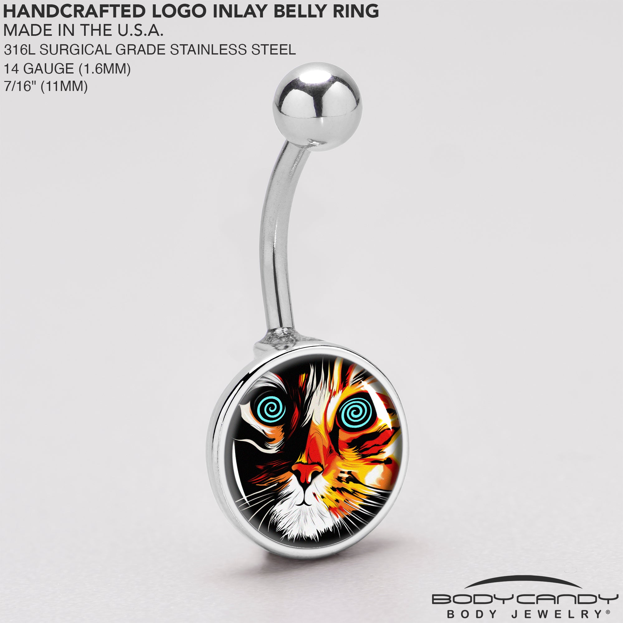 Colorful Trippy Cat Stainless Steel Belly Ring stainless steel navel piercing