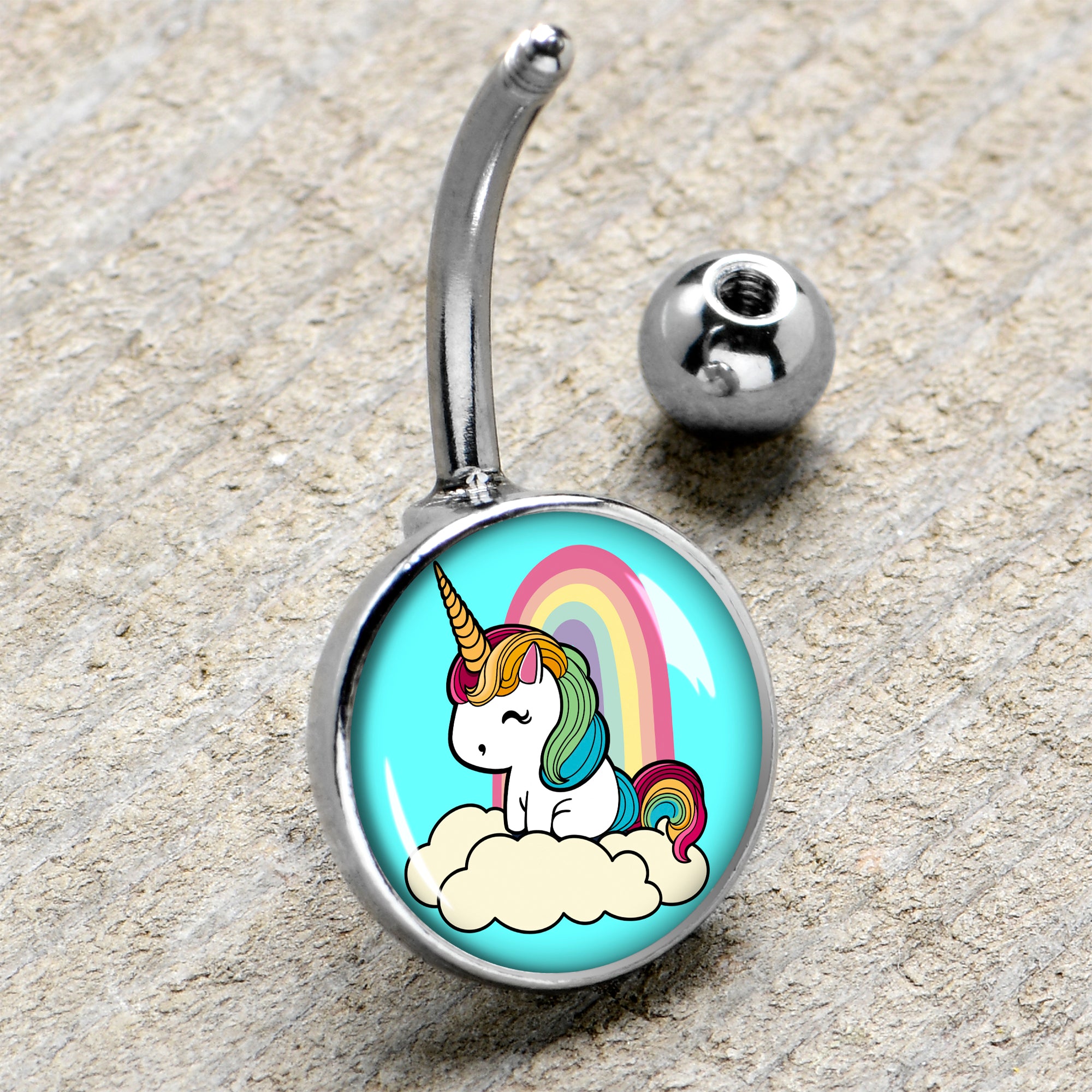 Rainbow Unicorn Stainless Steel Belly Ring handmade design