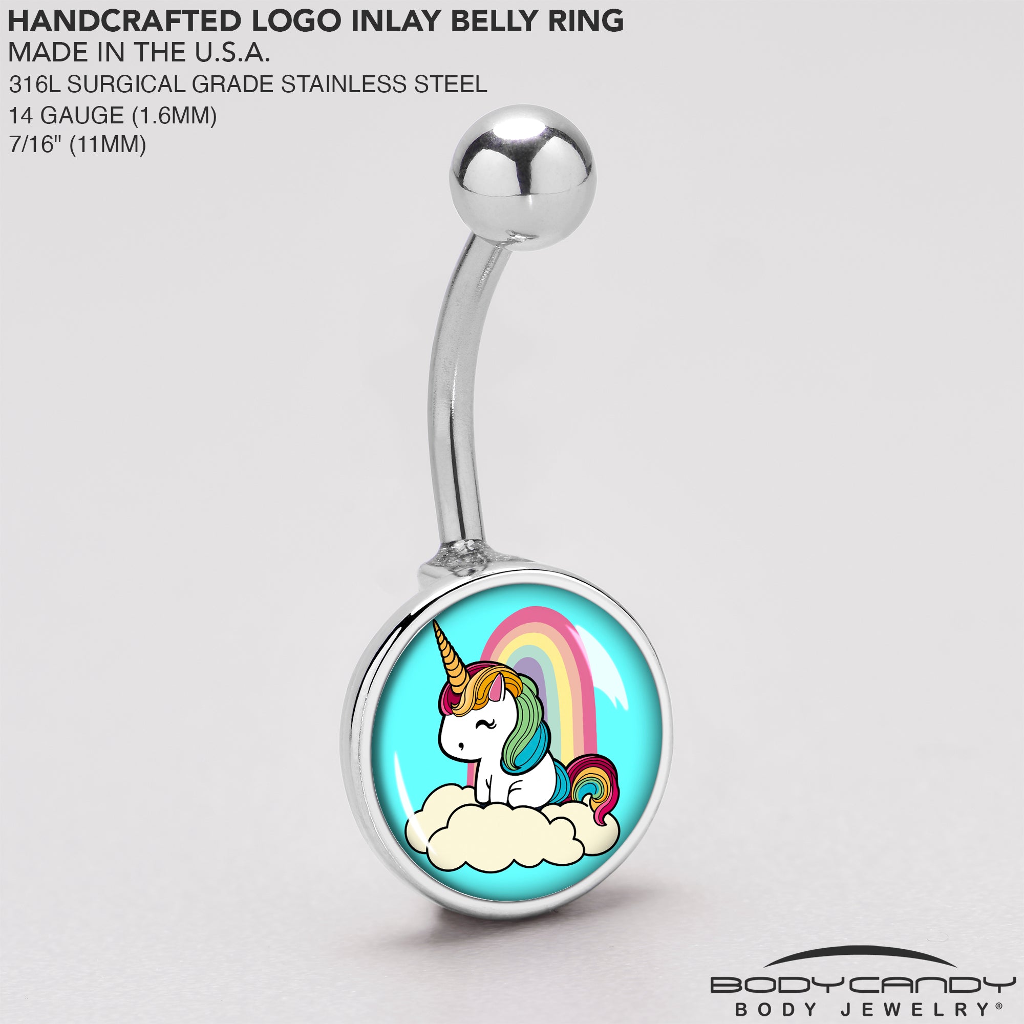 Rainbow Unicorn Stainless Steel Belly Ring stainless steel navel piercing