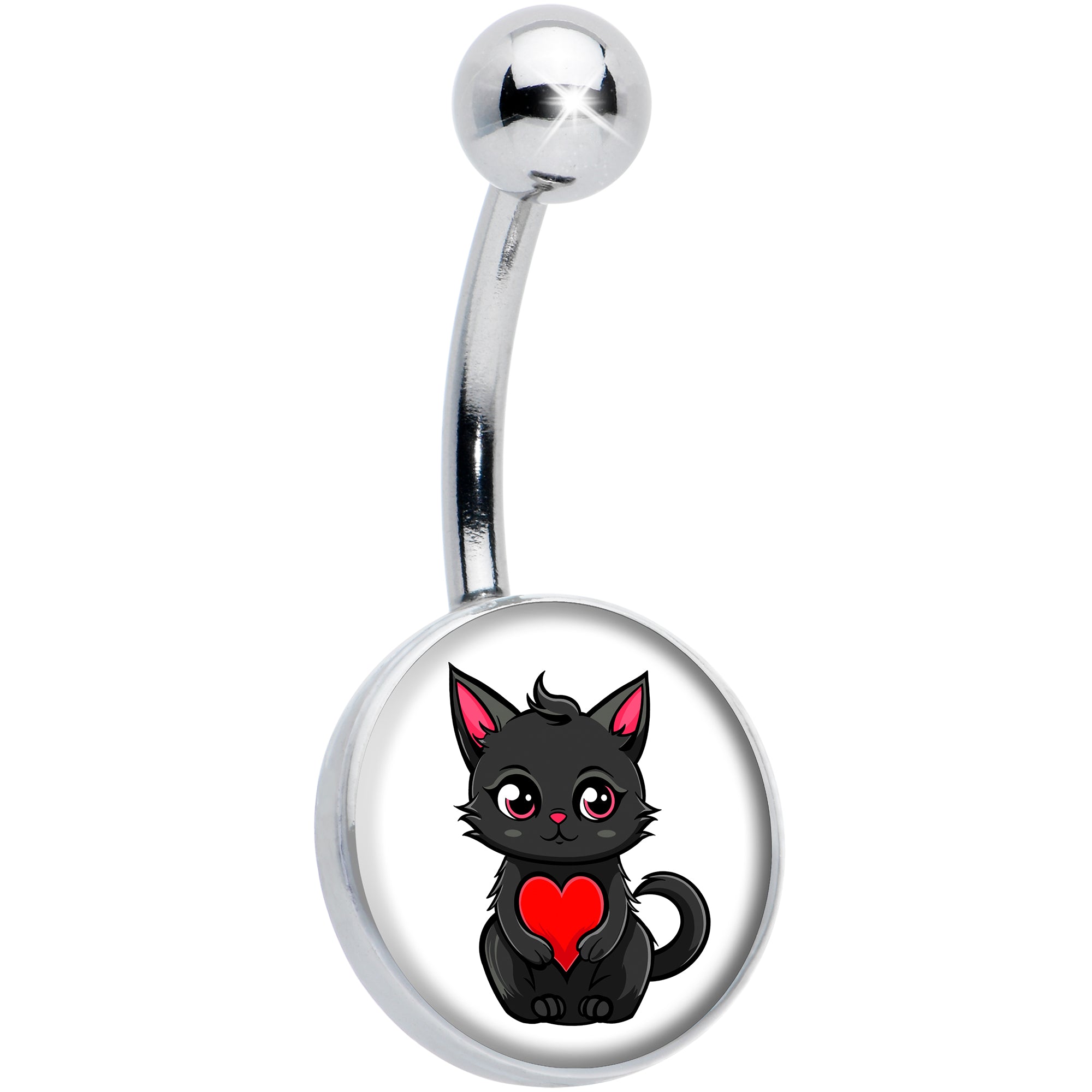 Valentine Cat Hypoallergenic Stainless Steel Belly Ring