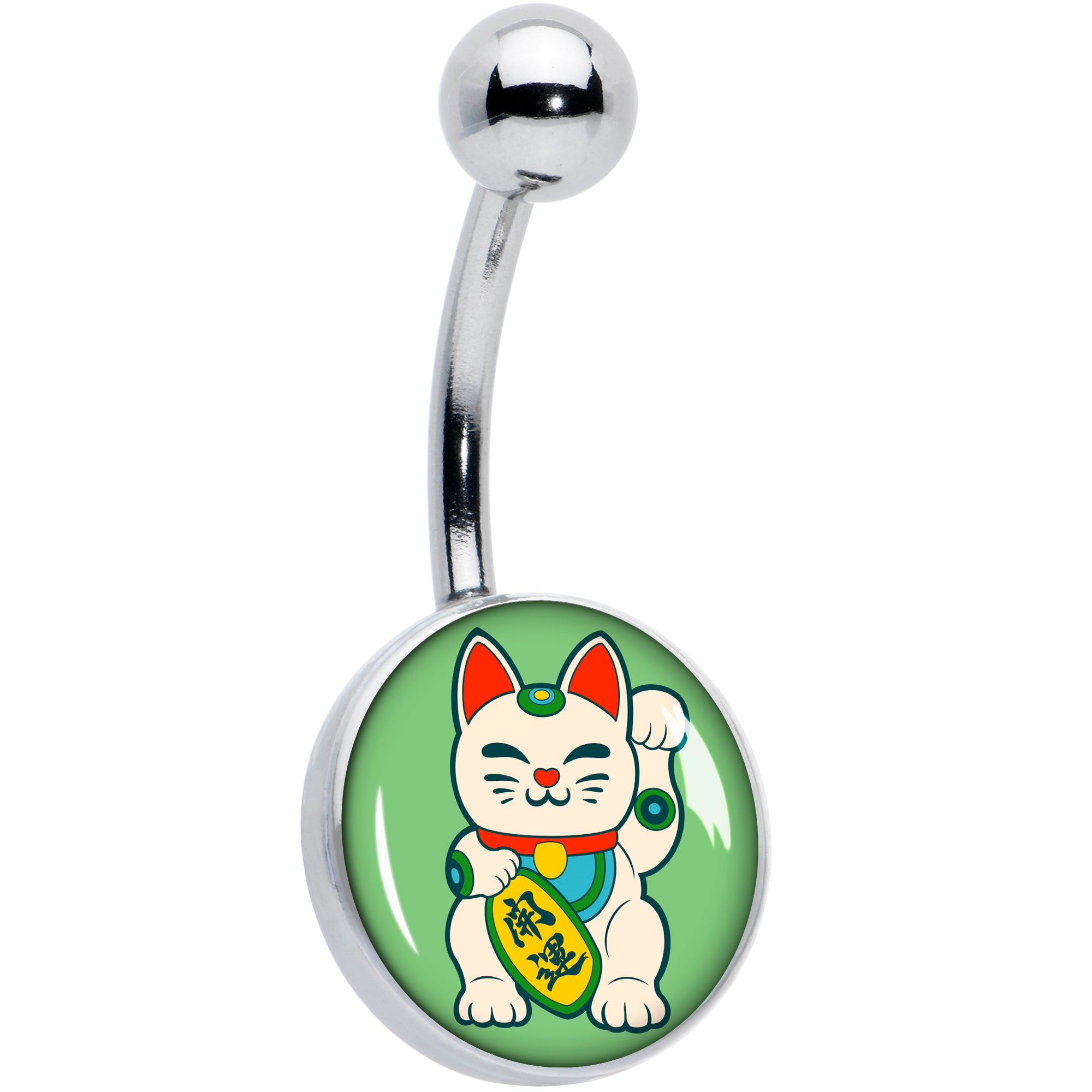 Waving Cat Hypoallergenic Stainless Steel Belly Ring