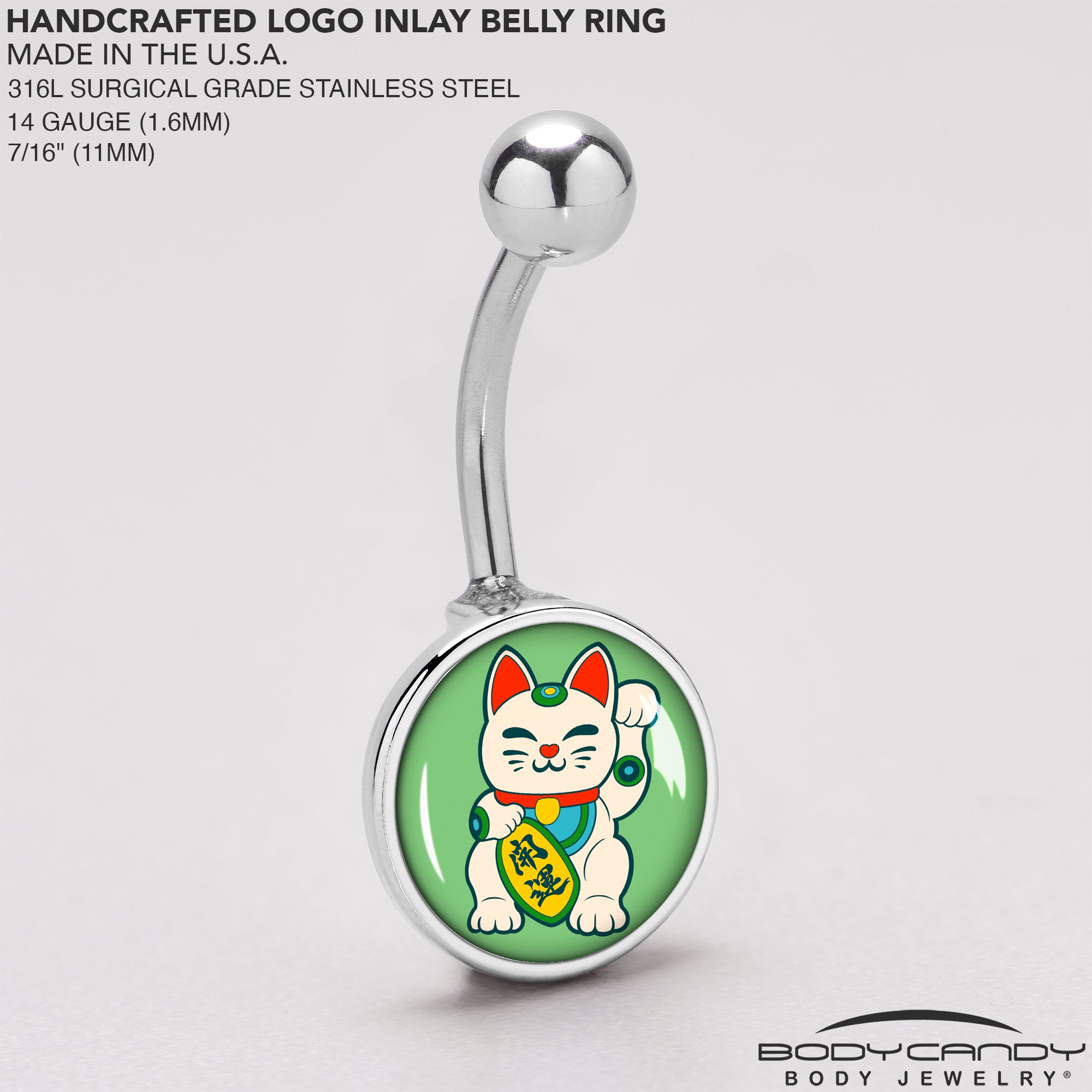 Waving Cat Stainless Steel Belly Ring stainless steel navel piercing
