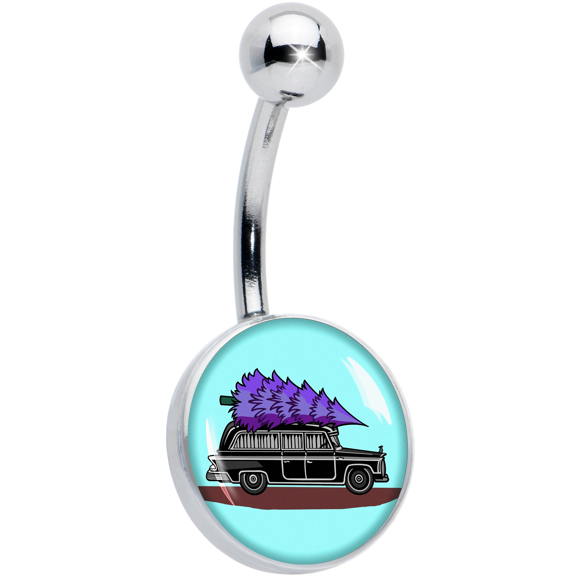 Holiday Christmas Hearse Hypoallergenic Stainless Steel Belly Ring