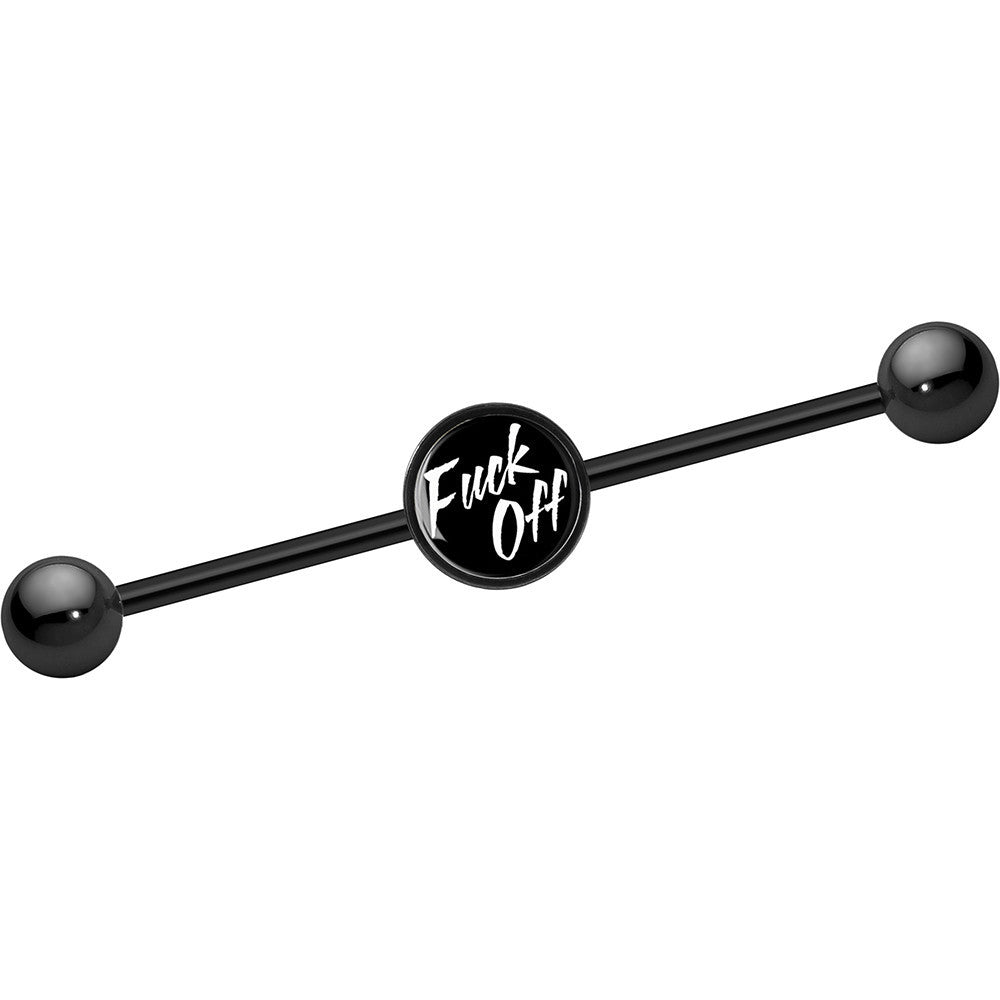 14 Gauge Black Anodized F*ck Off Industrial Barbell 37mm