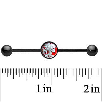 14G Black Anodized Skull Cameo Industrial Barbell 37mm
