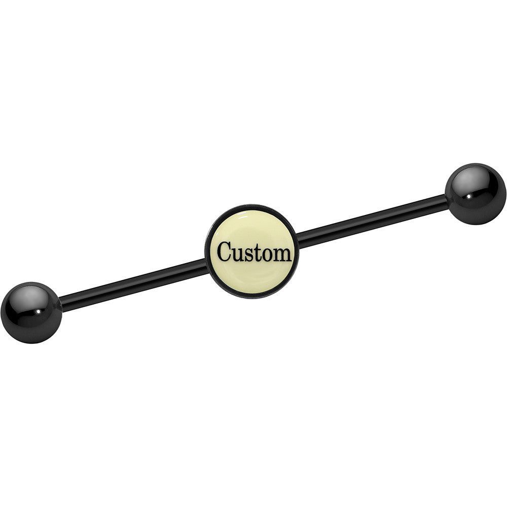 Custom Glow in the Dark Personalized Industrial Barbell in Black Titanium