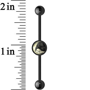 14G Black Glow in the Dark Raven Cross Industrial Barbell 37mm