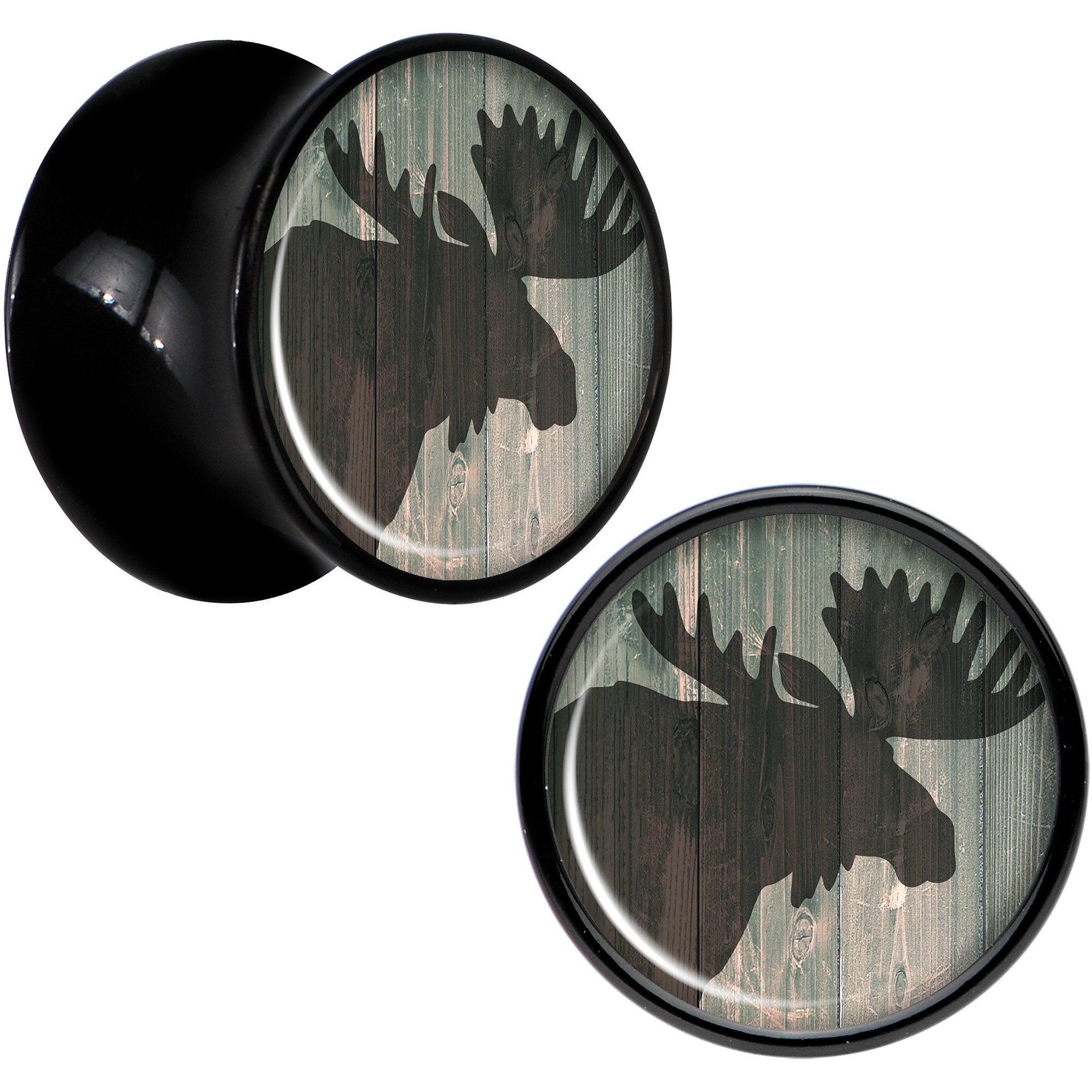 Holiday Rustic Wood Moose Black Acrylic Saddle Plug Set Sizes 5mm to 20mm