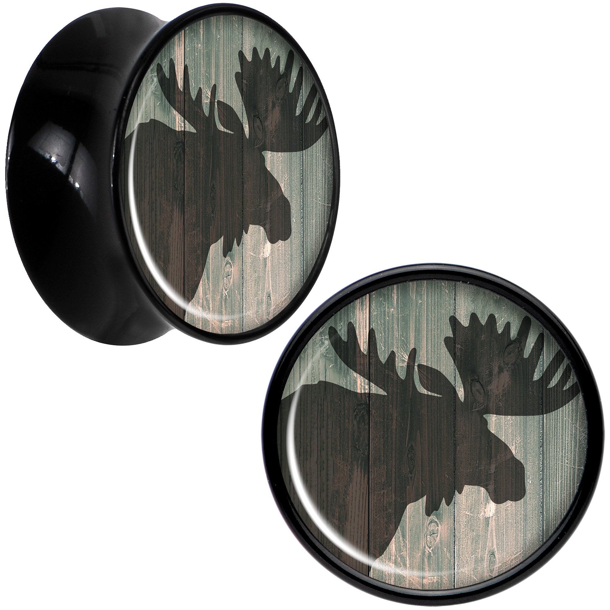 Holiday Rustic Wood Moose Black Acrylic Saddle Plug Set Sizes 5mm to 20mm
