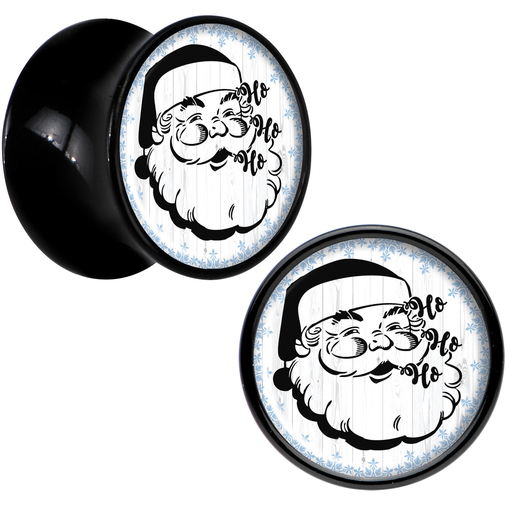 Christmas Retro Santa Ho Ho Ho Black Acrylic Saddle Plug Set Sizes 5mm to 20mm