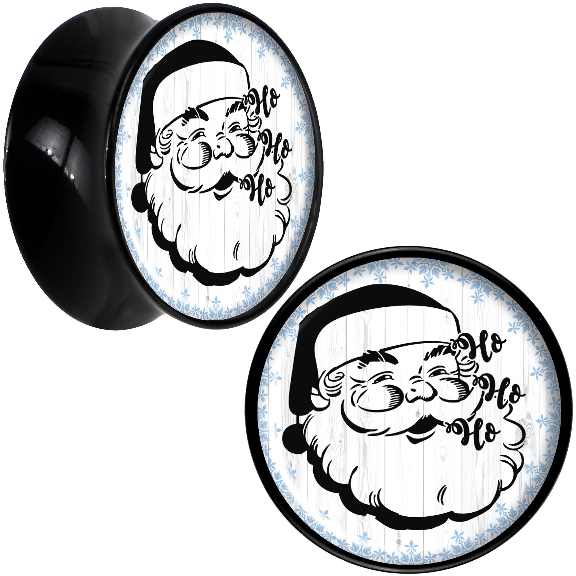 Christmas Retro Santa Ho Ho Ho Black Acrylic Saddle Plug Set Sizes 5mm to 20mm