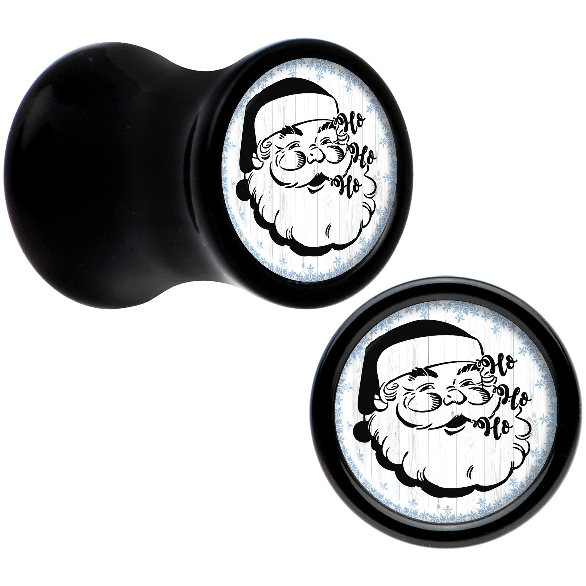 Christmas Retro Santa Ho Ho Ho Black Acrylic Saddle Plug Set Sizes 5mm to 20mm