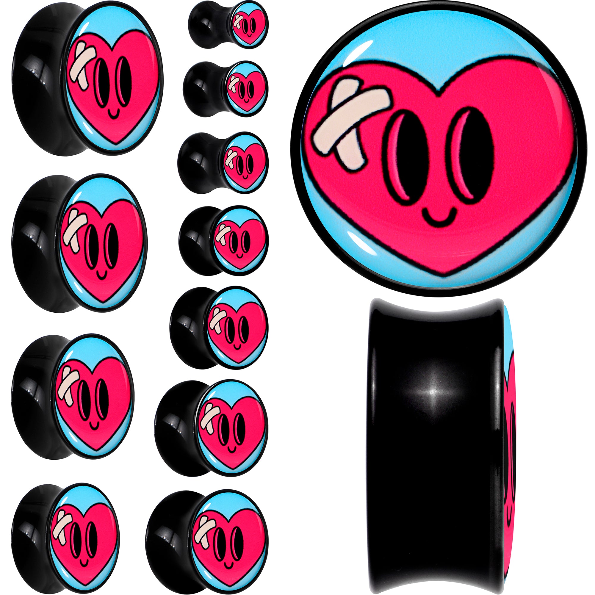 Black Acrylic Heartbreak Bandaged Heart Double Flare Plug Set by Onyx O