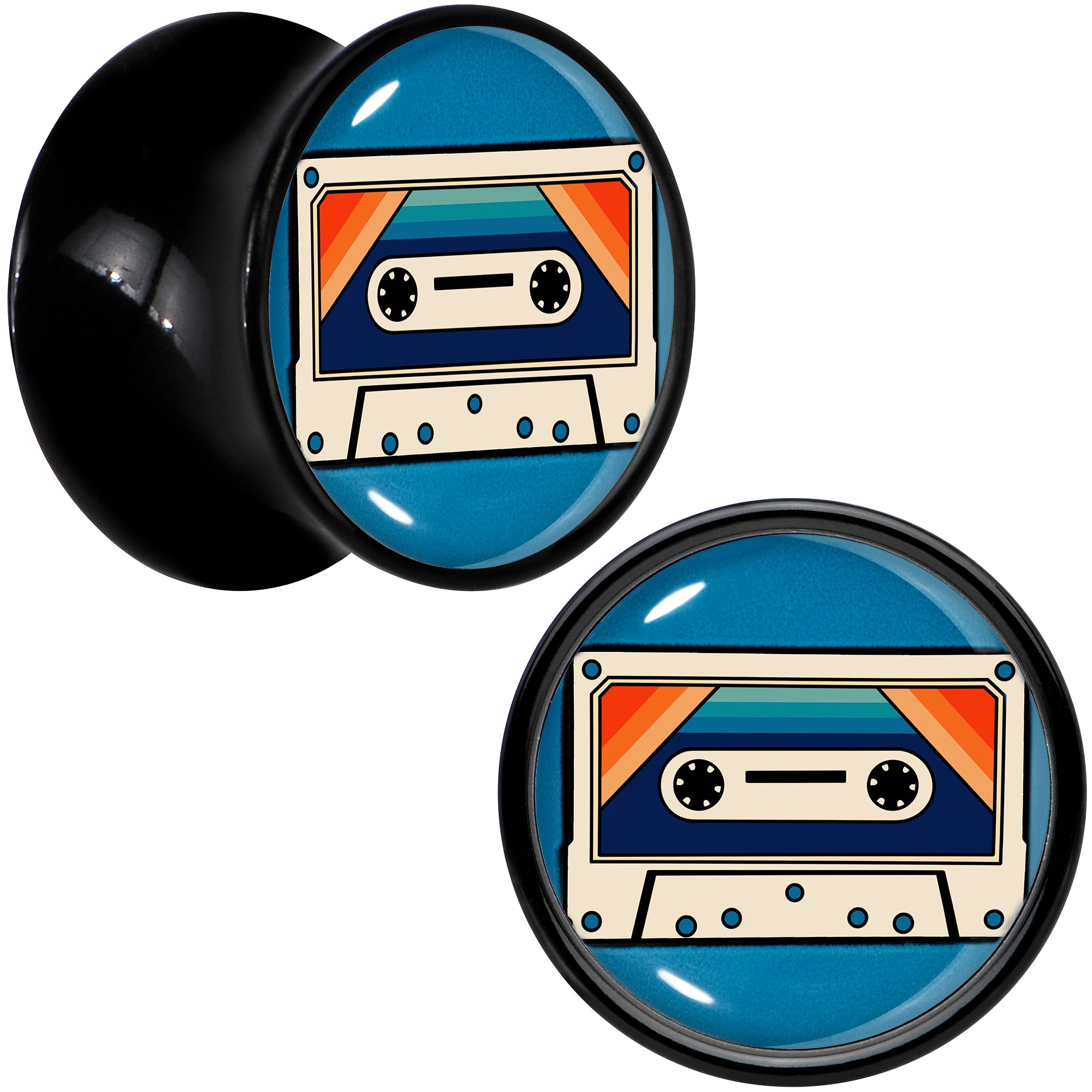 Black Acrylic Retro Cassette Double Flare Plug Set by Onyx O